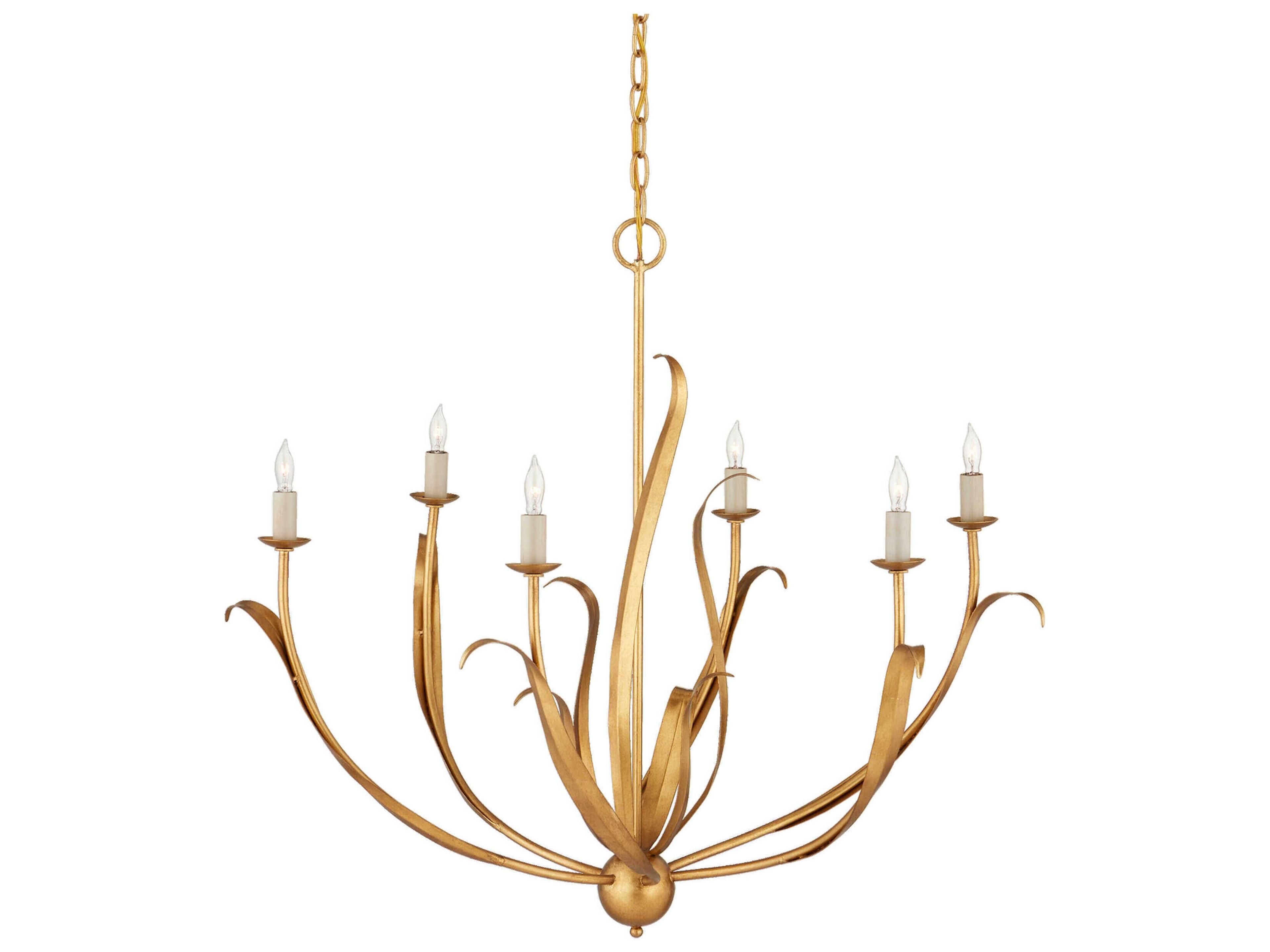 Currey & Company Menefee 6-Light Antique Gold Leaf Chandelier