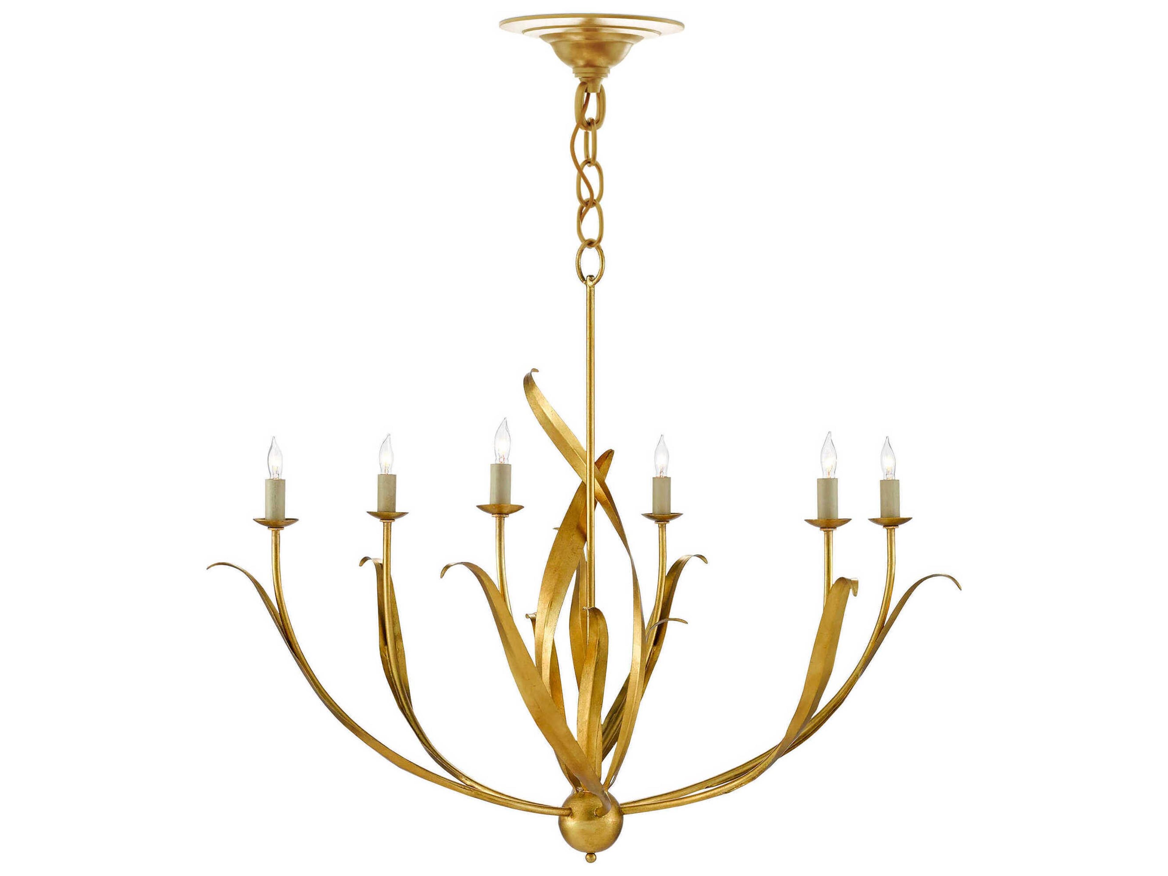 Currey & Company Menefee 6-Light Antique Gold Leaf Chandelier