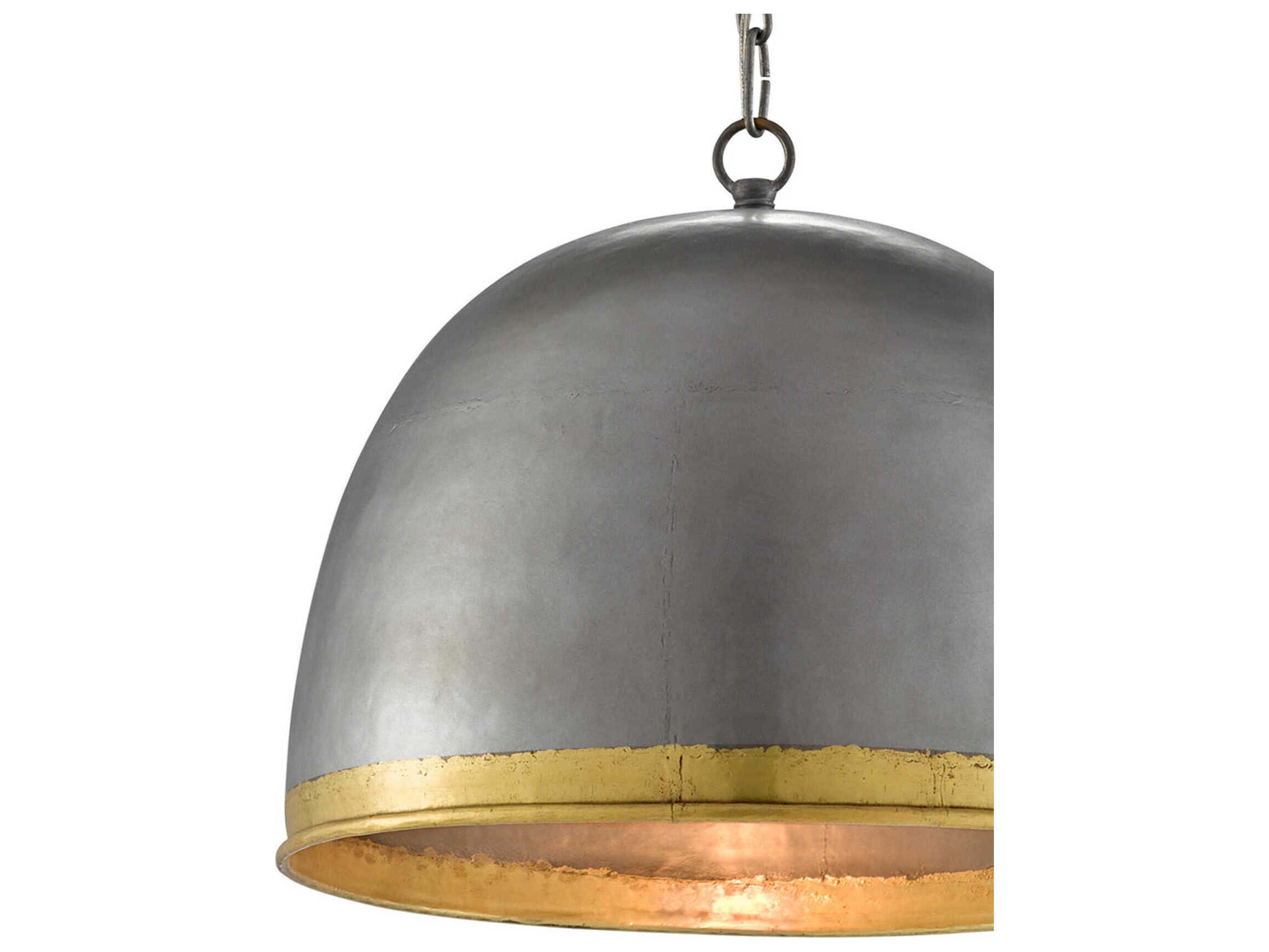 Currey & Company Matute 1-Light Pewter Polished Brass Bell Pendant