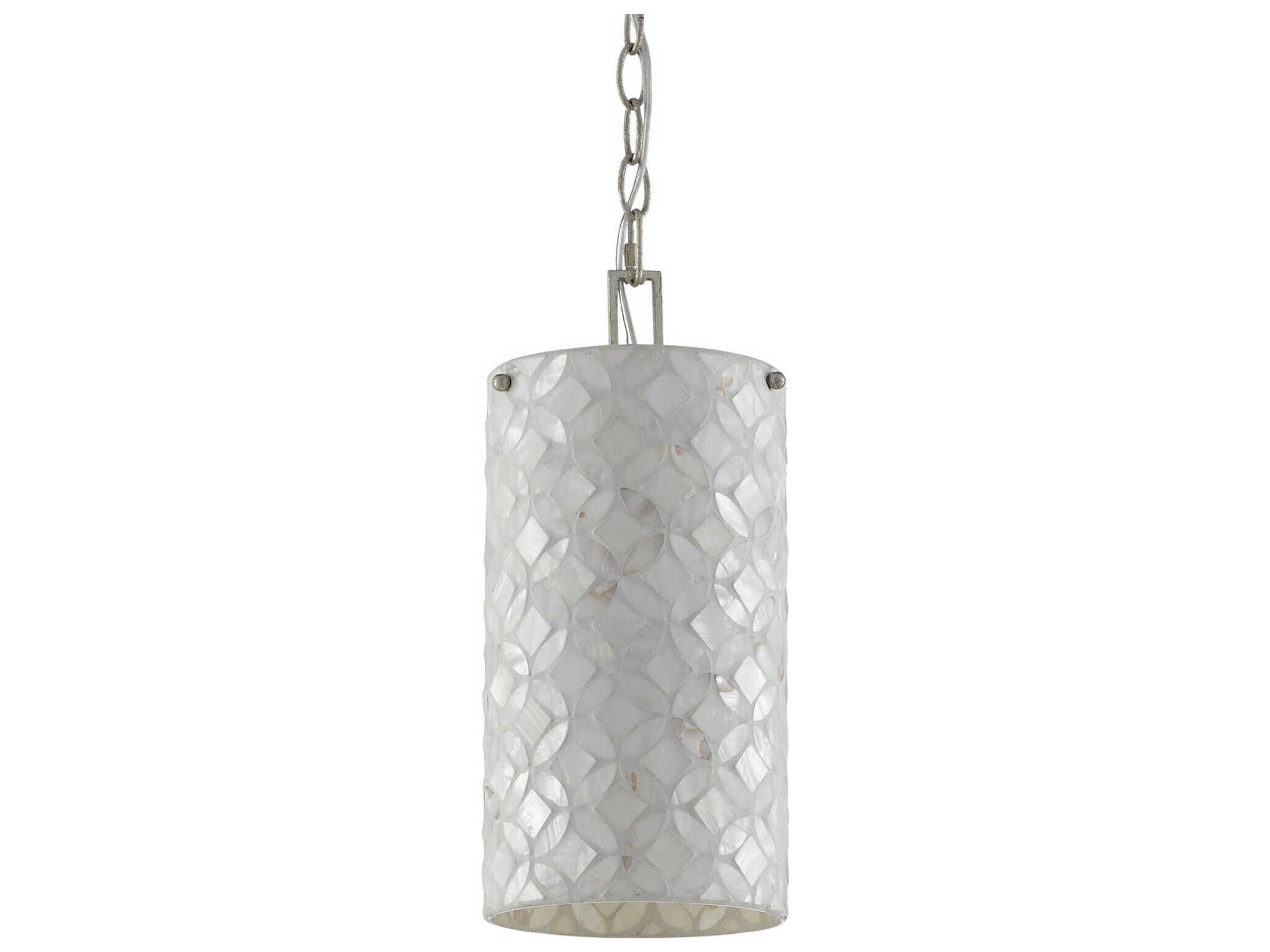 Currey & Company Ellison 1-Light Pearl Antique Silver Leaf Glass Cylinder Mini Pendant