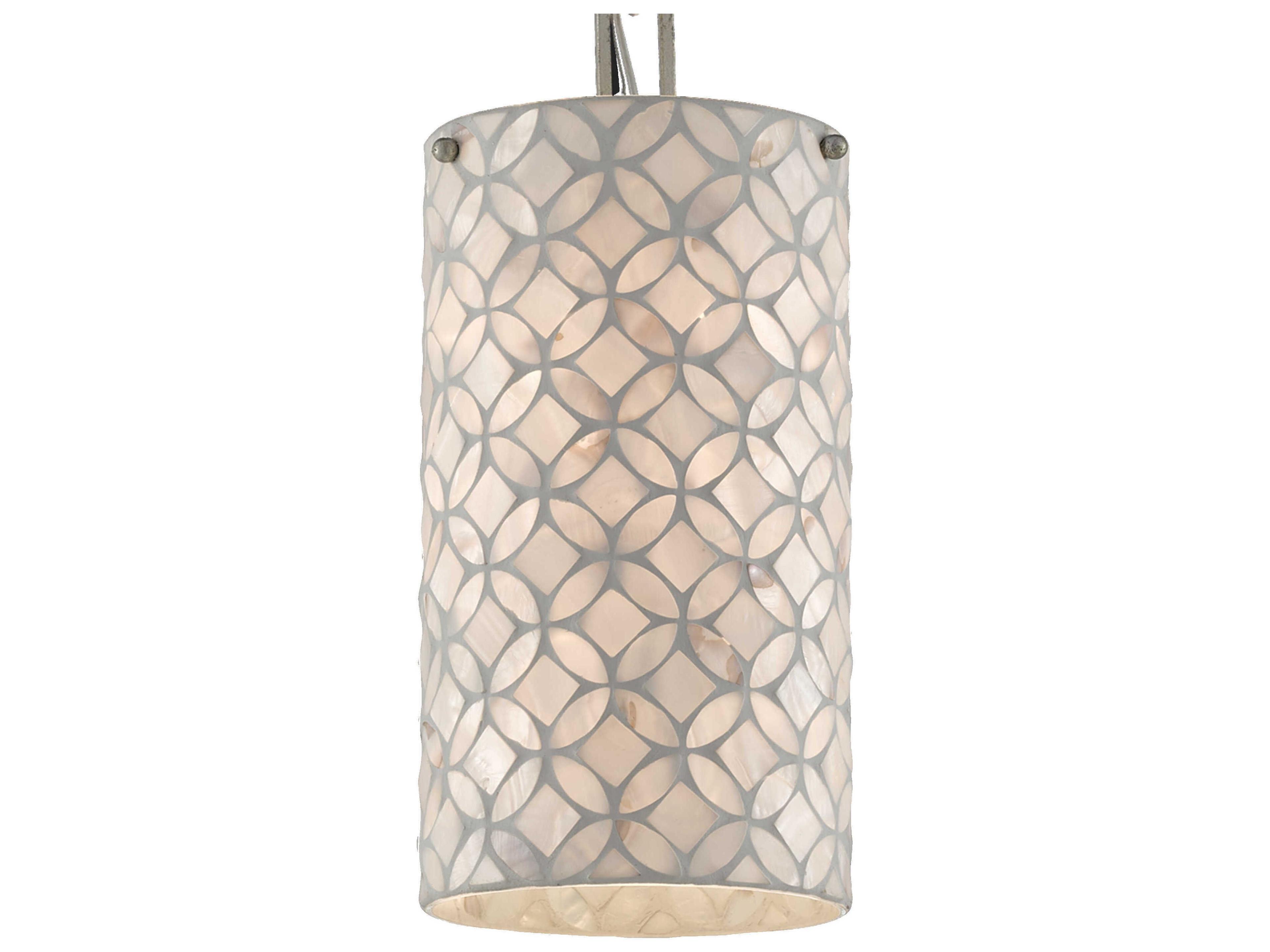 Currey & Company Ellison 1-Light Pearl Antique Silver Leaf Glass Cylinder Mini Pendant