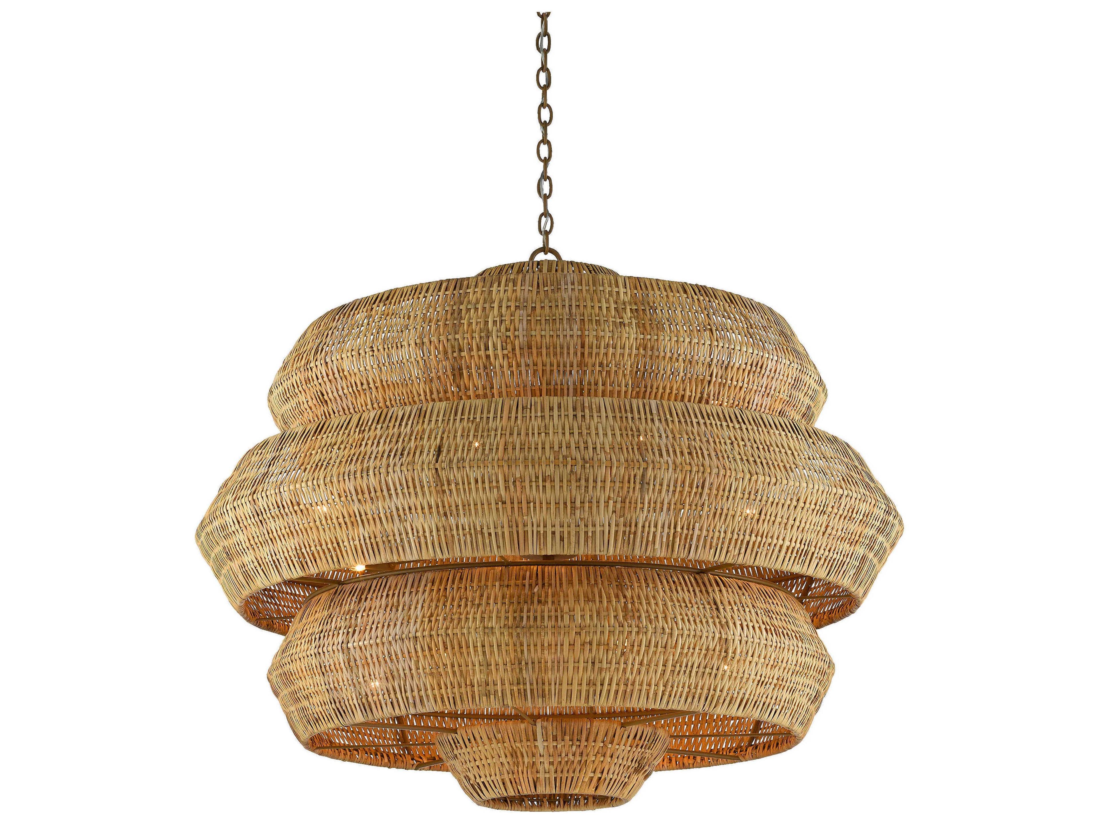 Currey & Company Antibes 18-Light Khaki Natural Brown Tiered Chandelier
