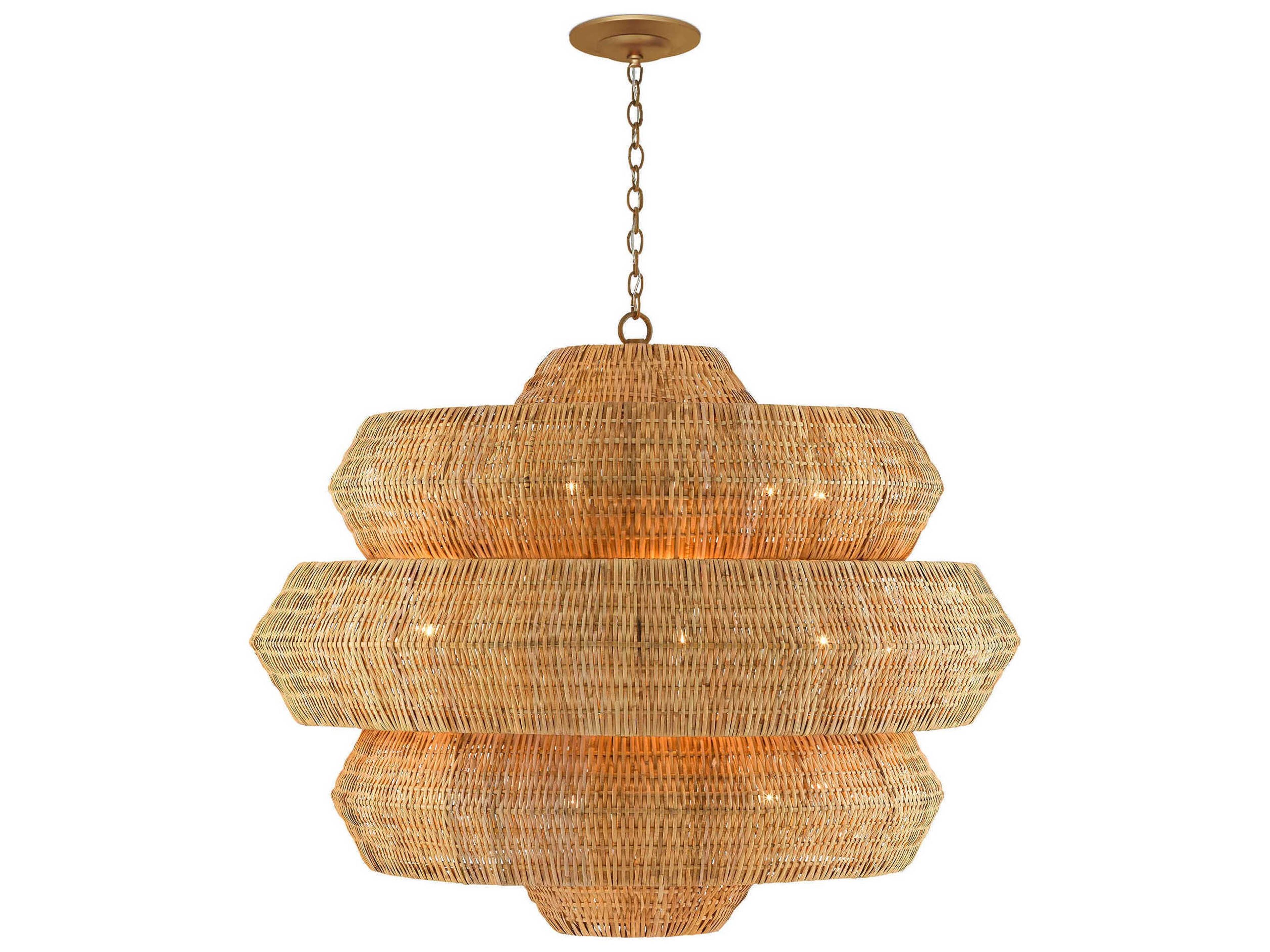 Currey & Company Antibes 18-Light Khaki Natural Brown Tiered Chandelier