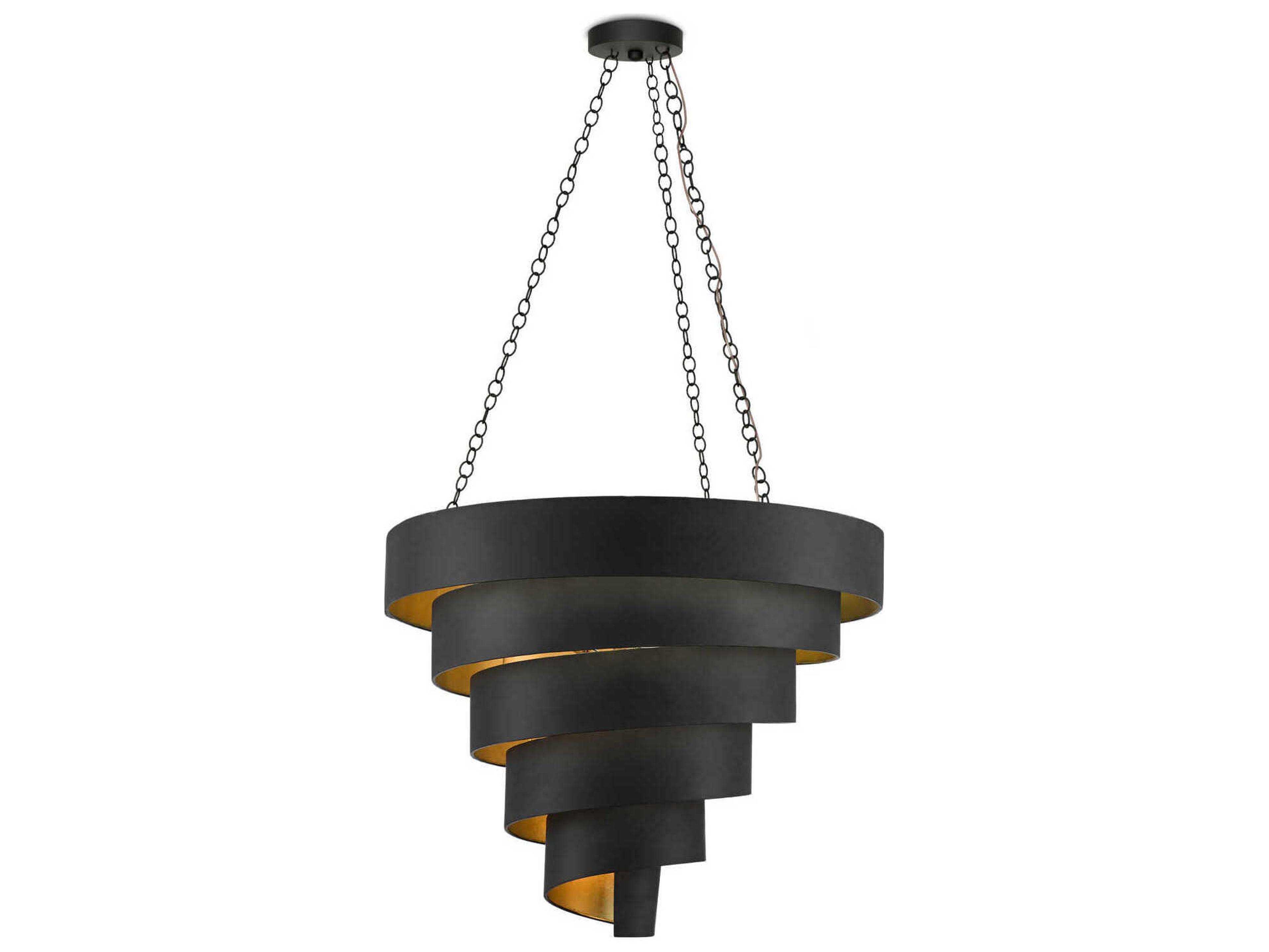 Currey & Company Chiffonade 7-Light Antique Black Contemporary Gold Leaf Tiered Pendant
