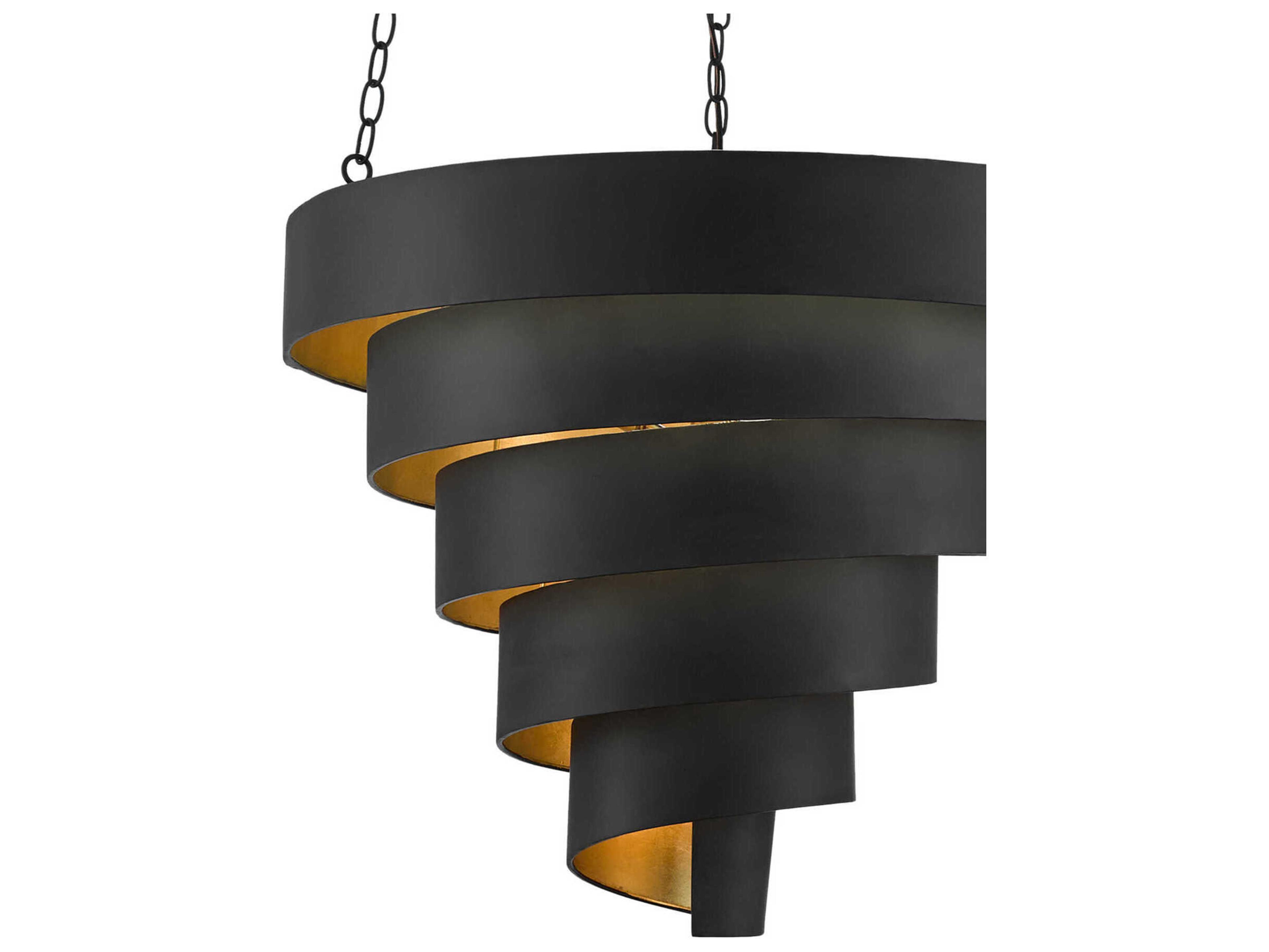 Currey & Company Chiffonade 7-Light Antique Black Contemporary Gold Leaf Tiered Pendant