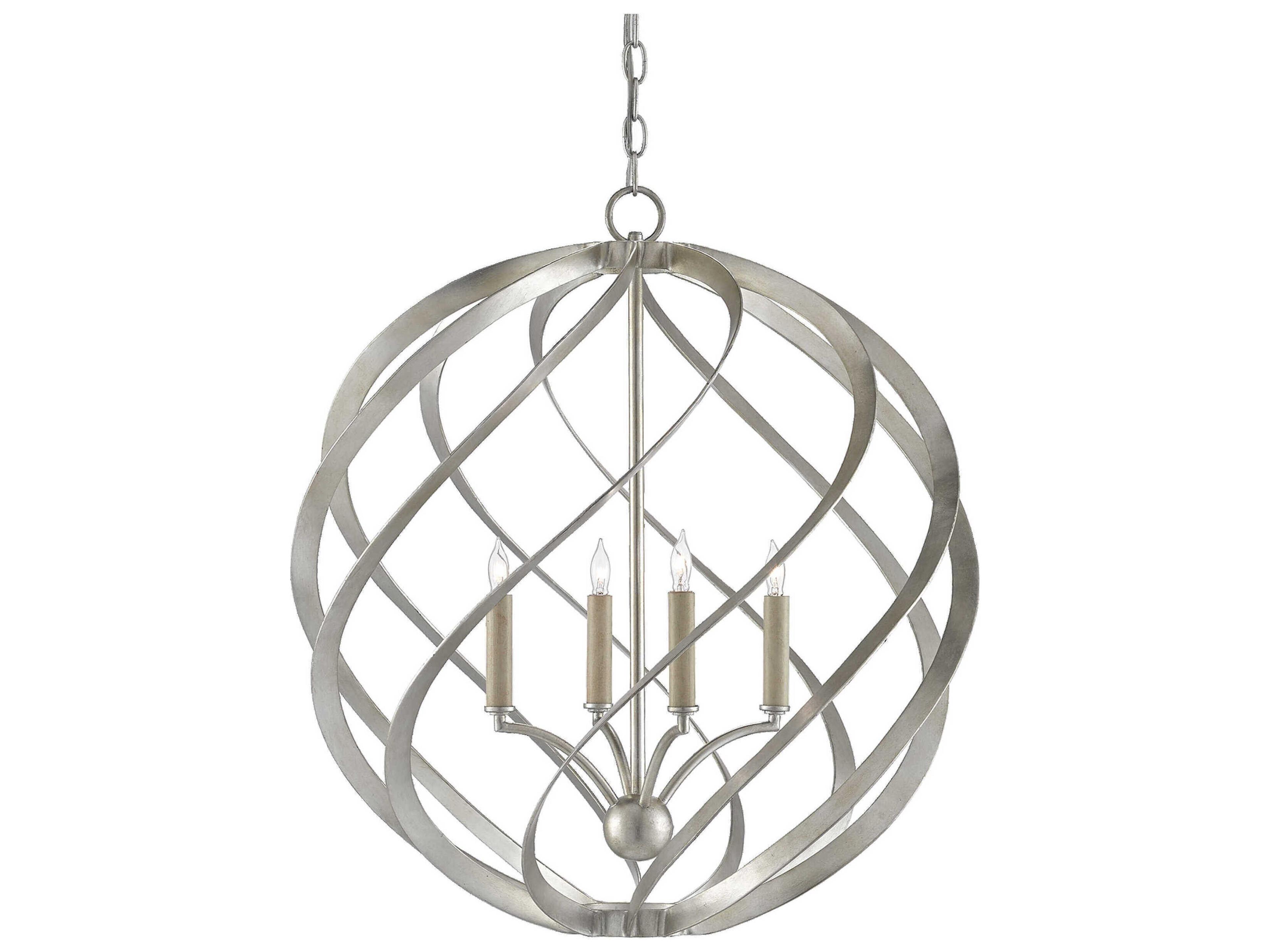 Currey & Company Roussel 4-Light Contemporary Silver Leaf Candelabra Chandelier