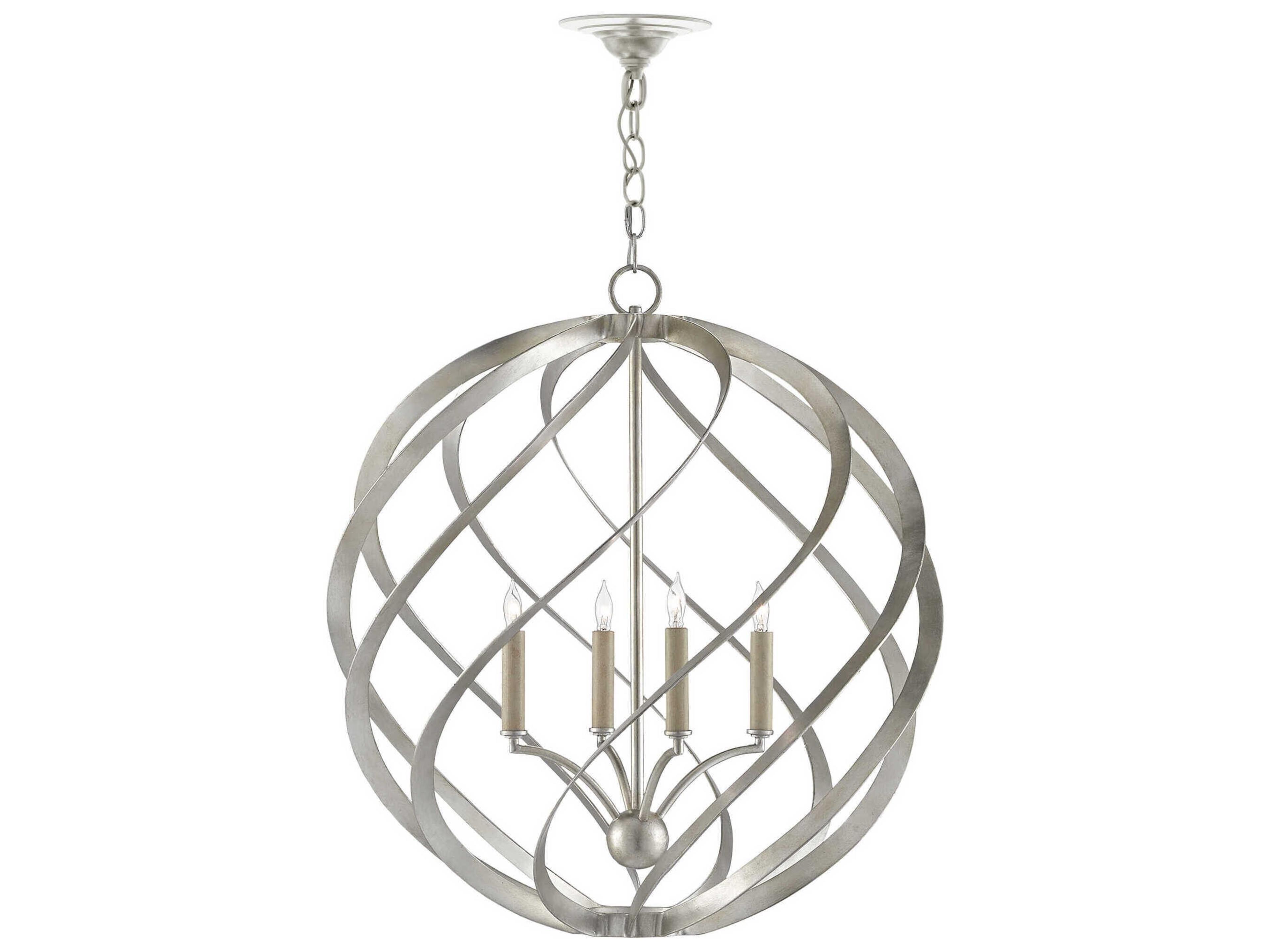 Currey & Company Roussel 4-Light Contemporary Silver Leaf Candelabra Chandelier