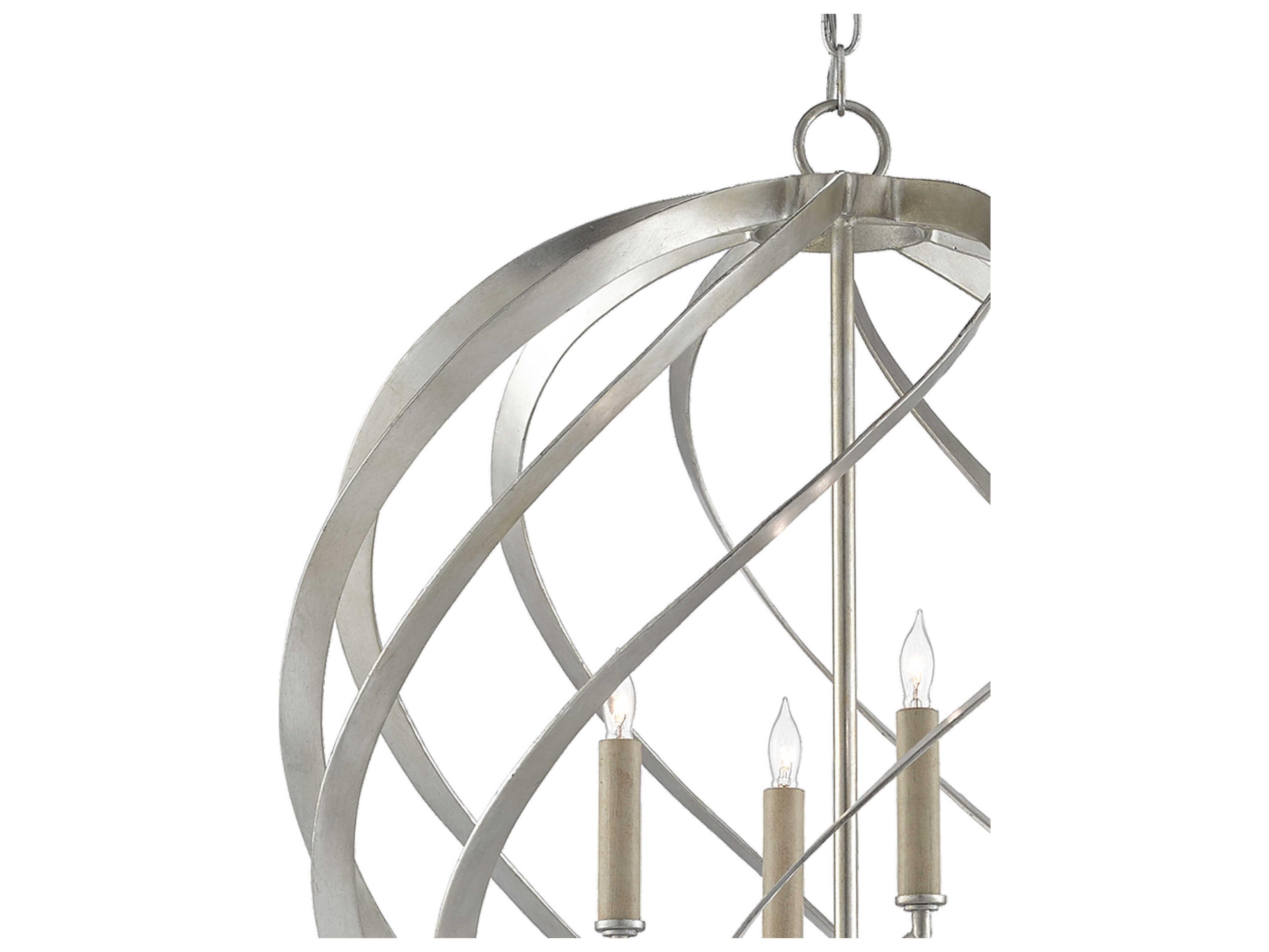 Currey & Company Roussel 4-Light Contemporary Silver Leaf Candelabra Chandelier
