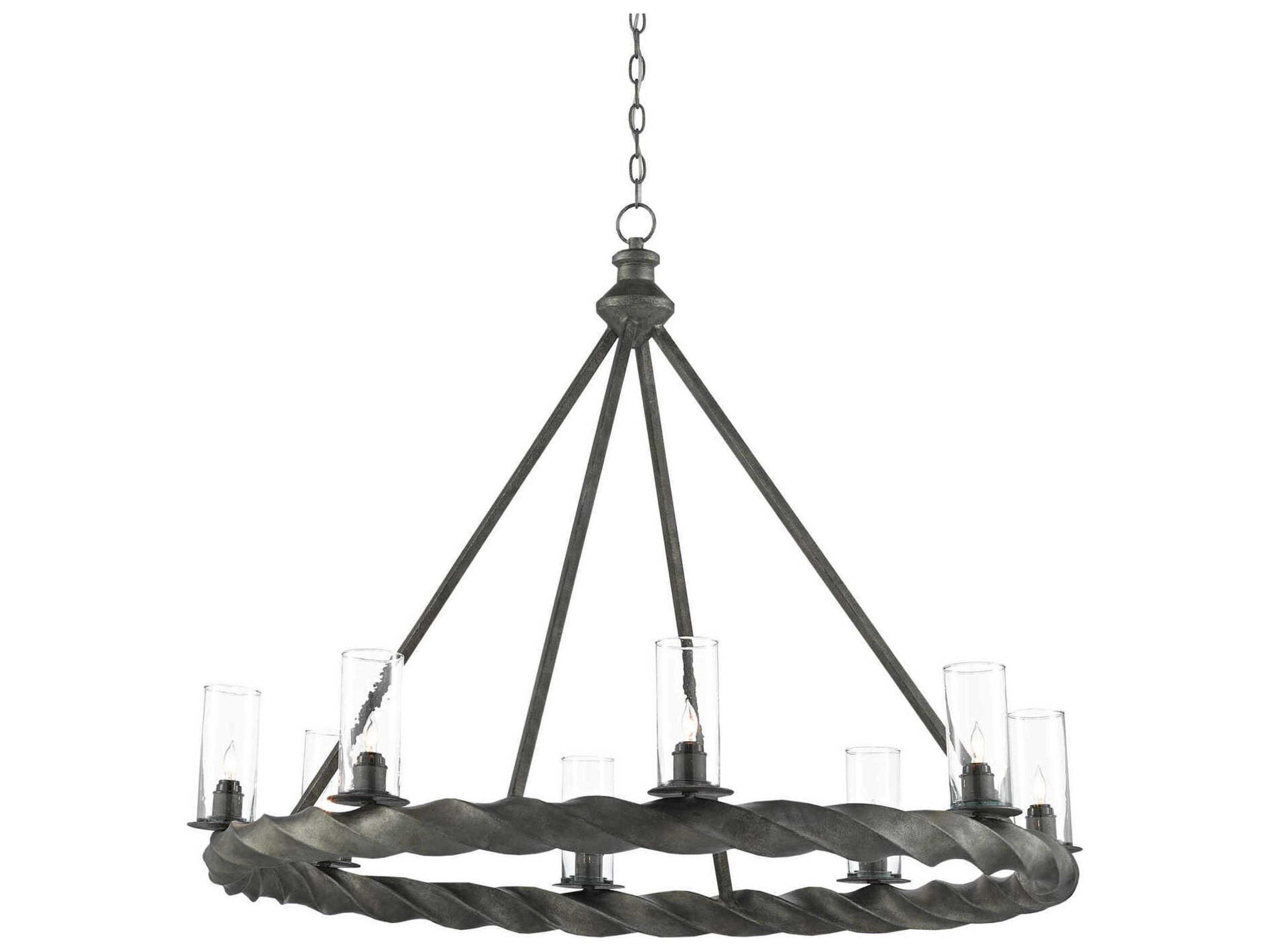 Currey & Company Orson 8-Light Light Mole Gray Glass Candelabra Chandelier