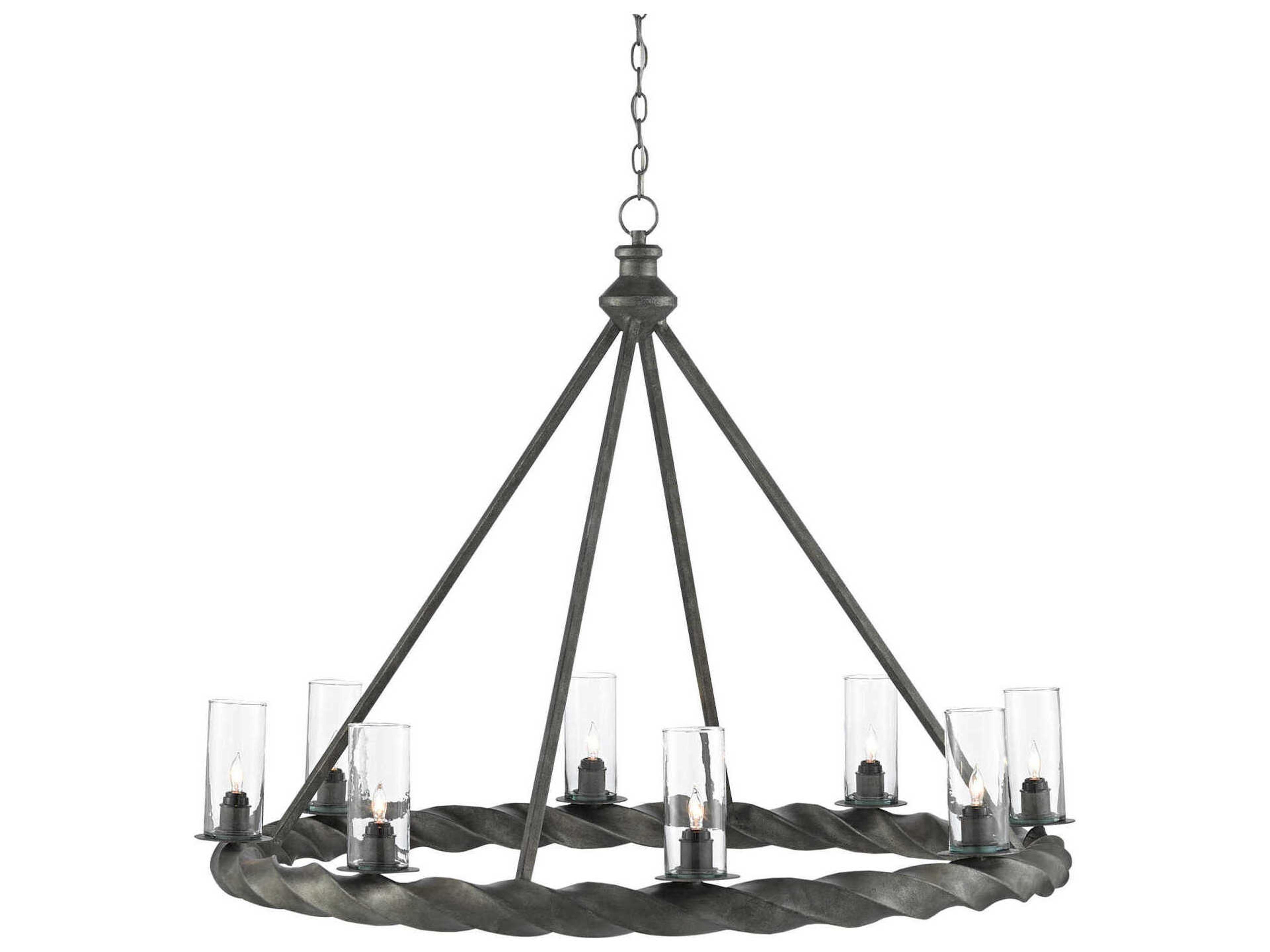 Currey & Company Orson 8-Light Light Mole Gray Glass Candelabra Chandelier