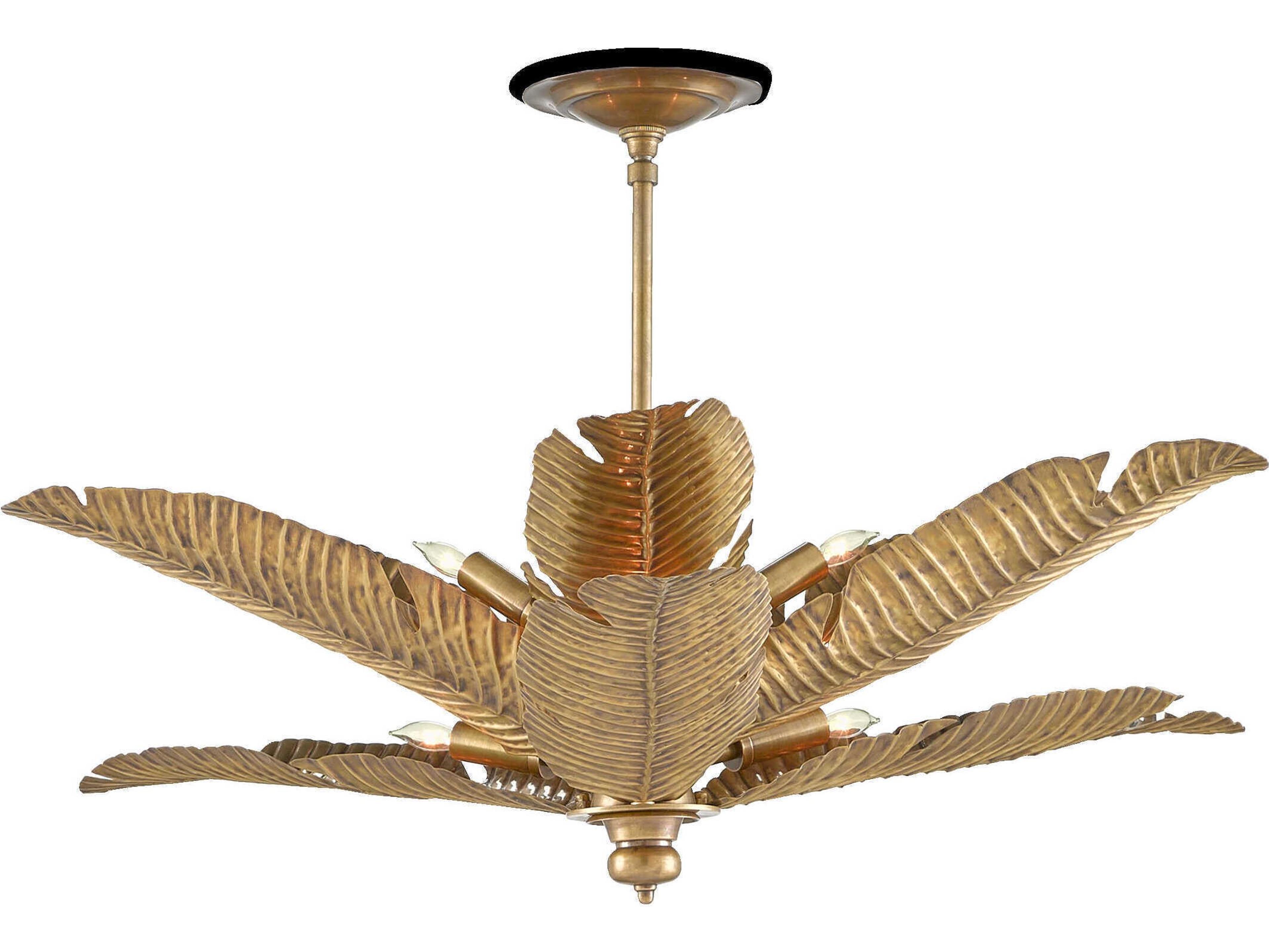 Tropical Semi-Flush Mount Vintage Brass Ceiling Light
