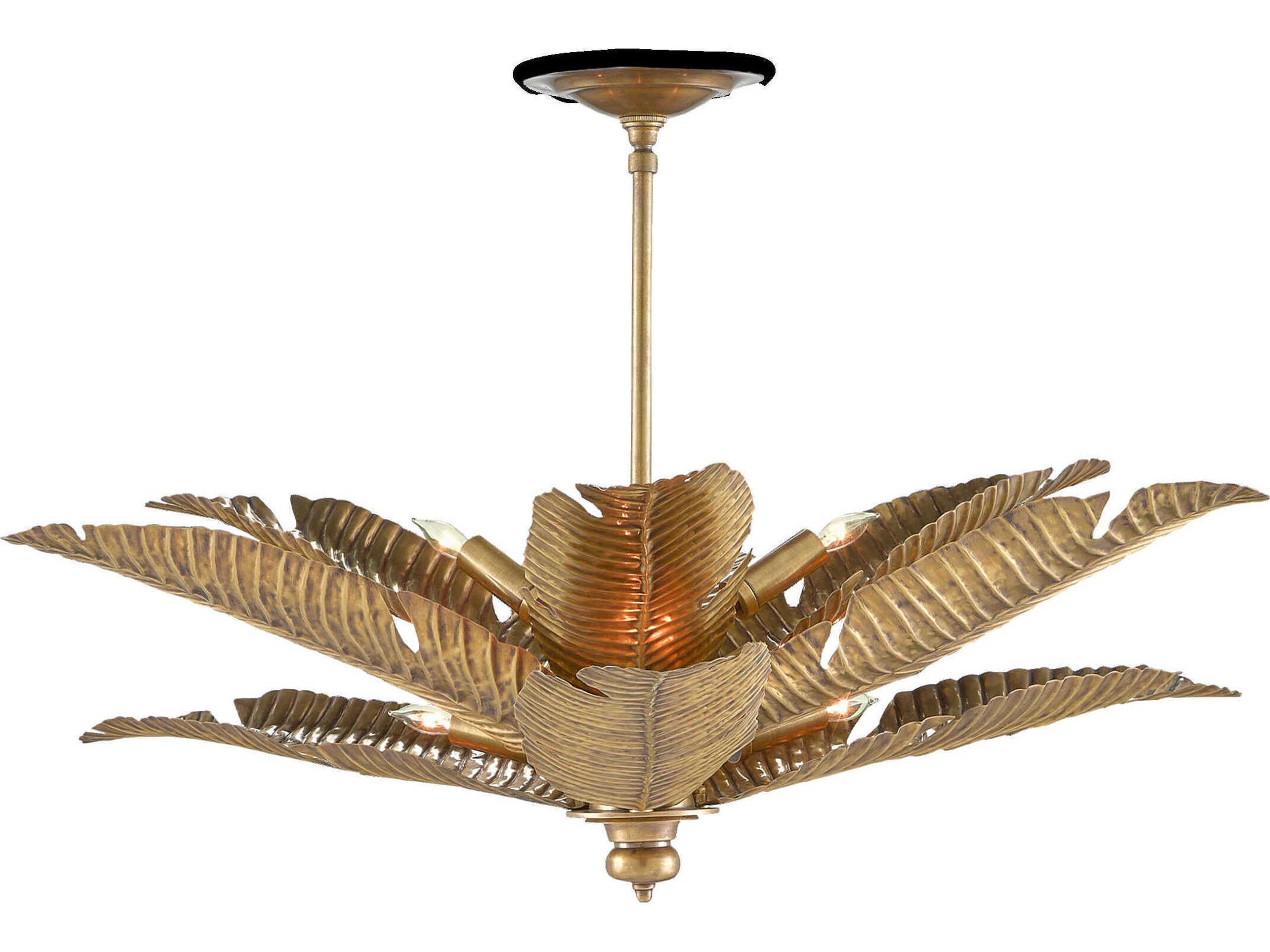 Currey & Company Tropical 6-Light Vintage Brass Geometric Pendant