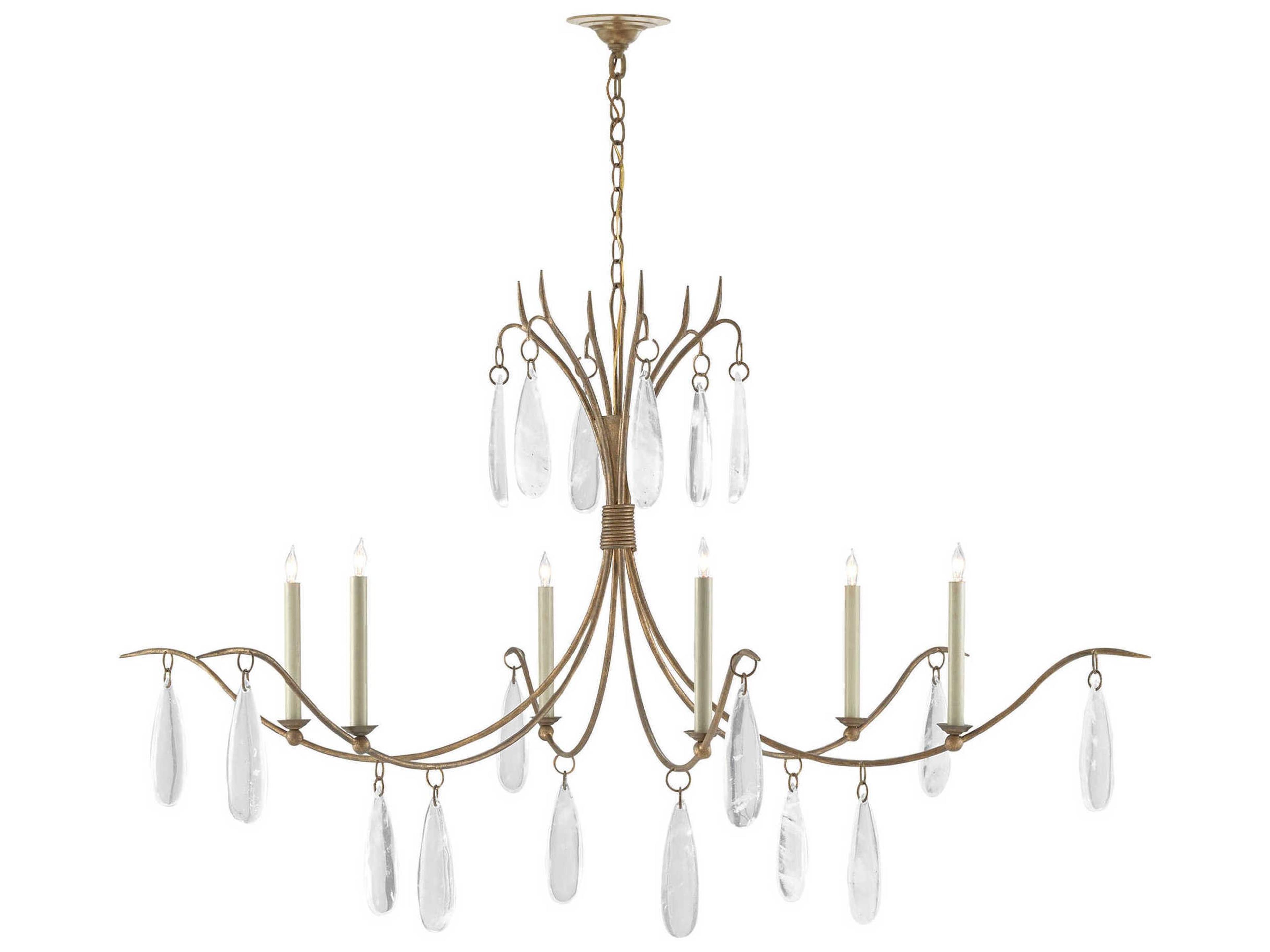 Currey & Company Marshallia 6-Light Rustic Gold Faux Rock Crystal Glass Candelabra Chandelier
