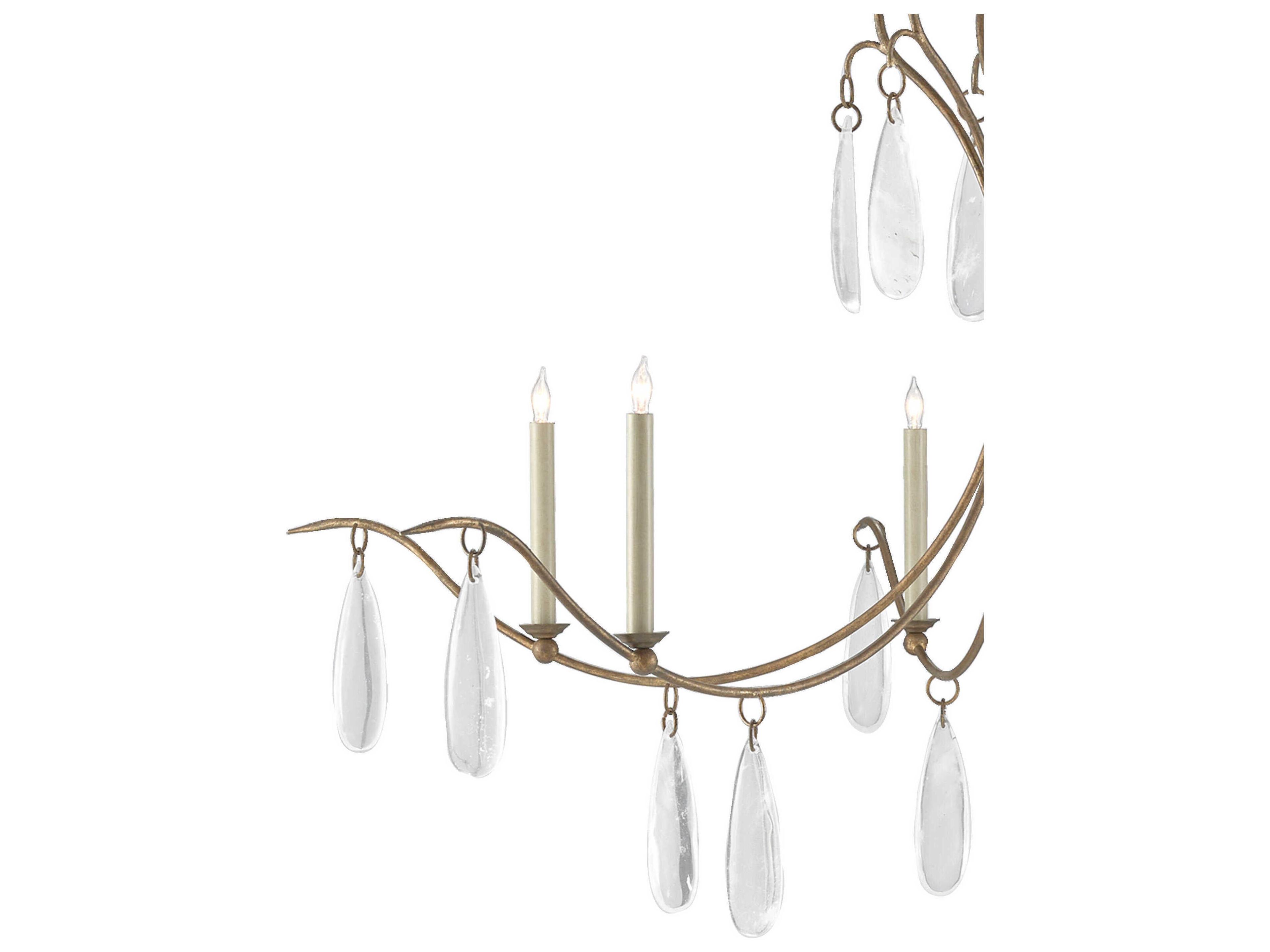 Currey & Company Marshallia 6-Light Rustic Gold Faux Rock Crystal Glass Candelabra Chandelier