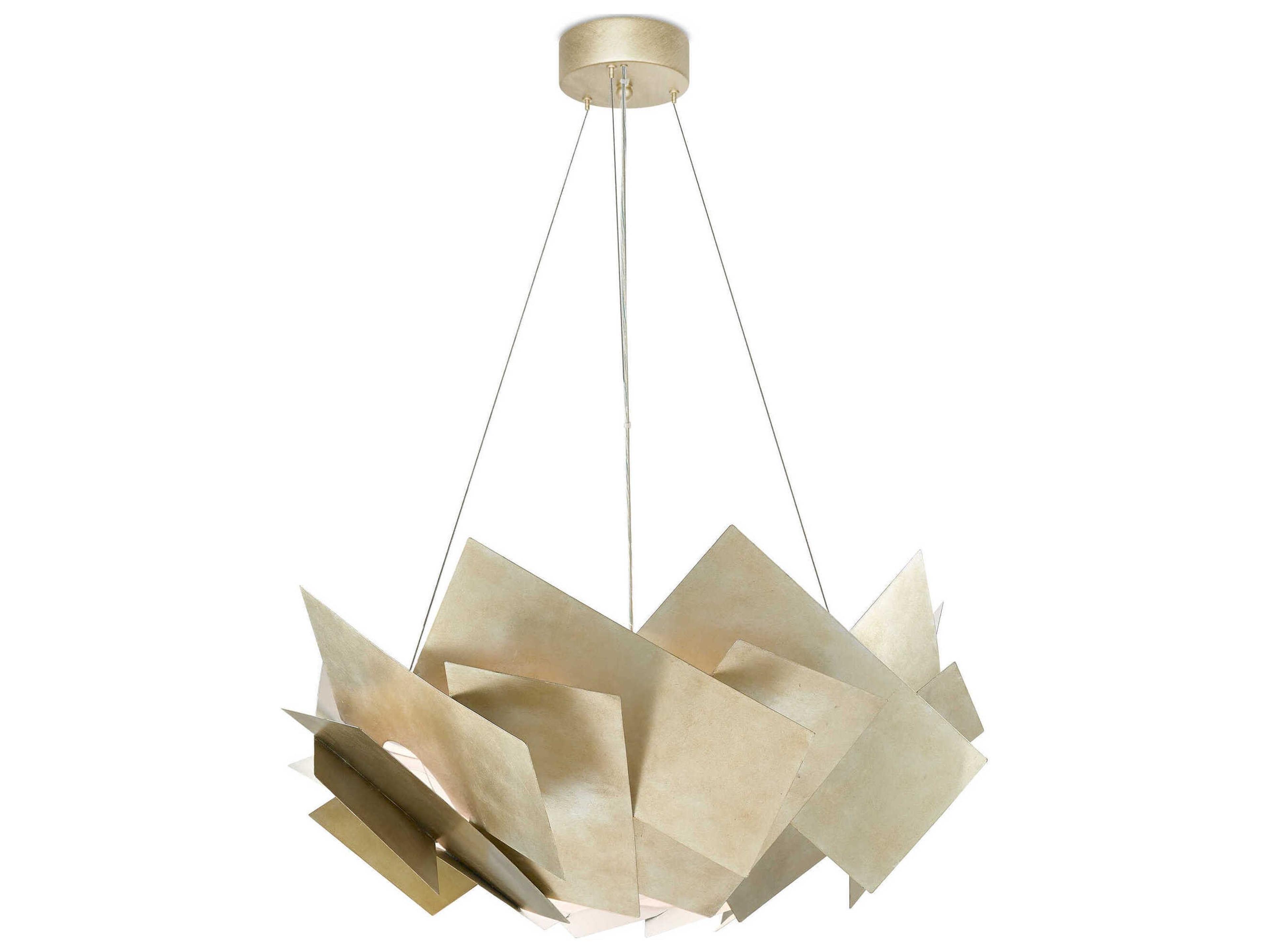 Currey & Company Artiste 3-Light Silver Leaf Pendant