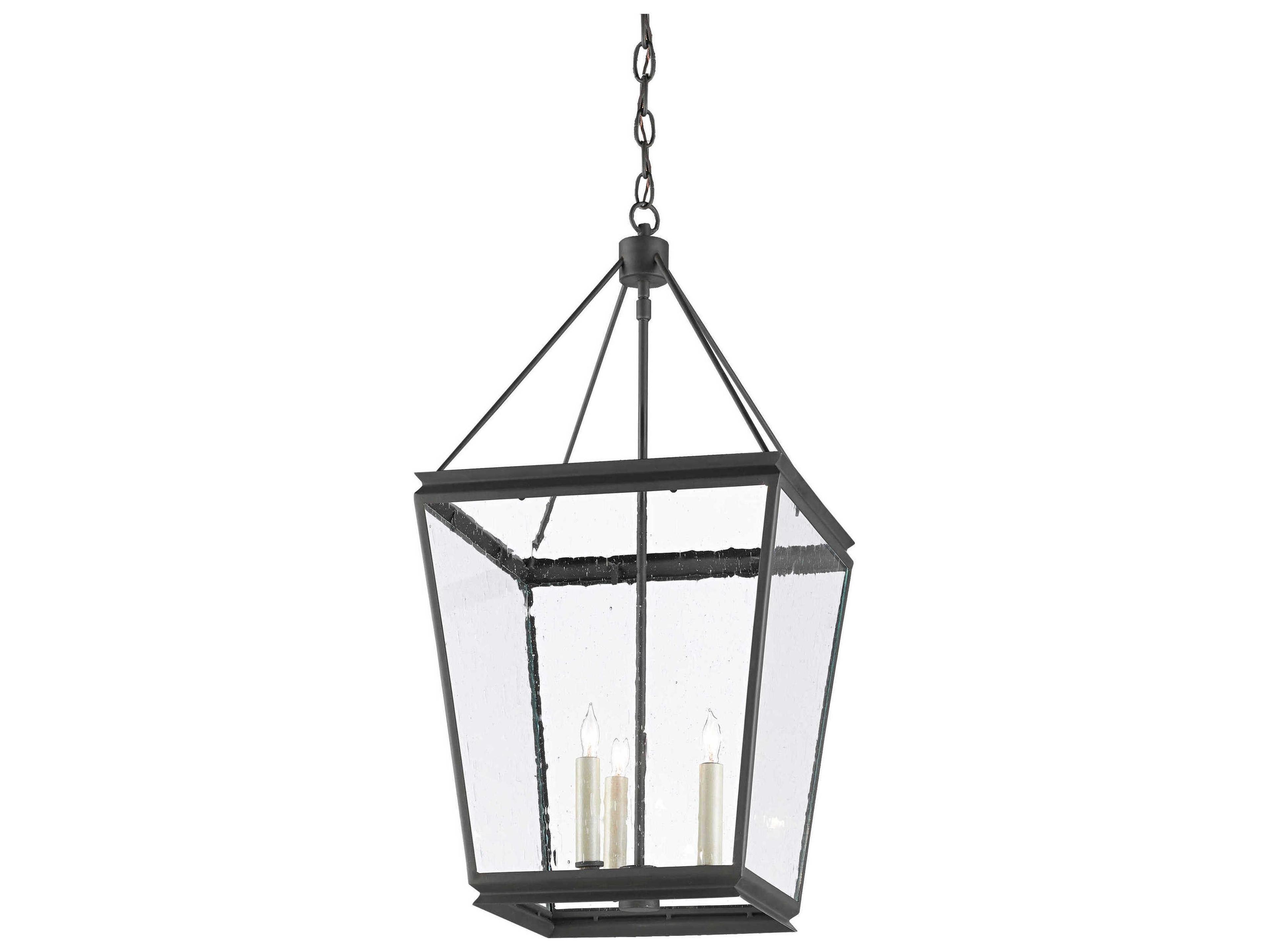 Currey & Company Ellerman 3-Light Old Iron Gray Glass Candelabra Chandelier