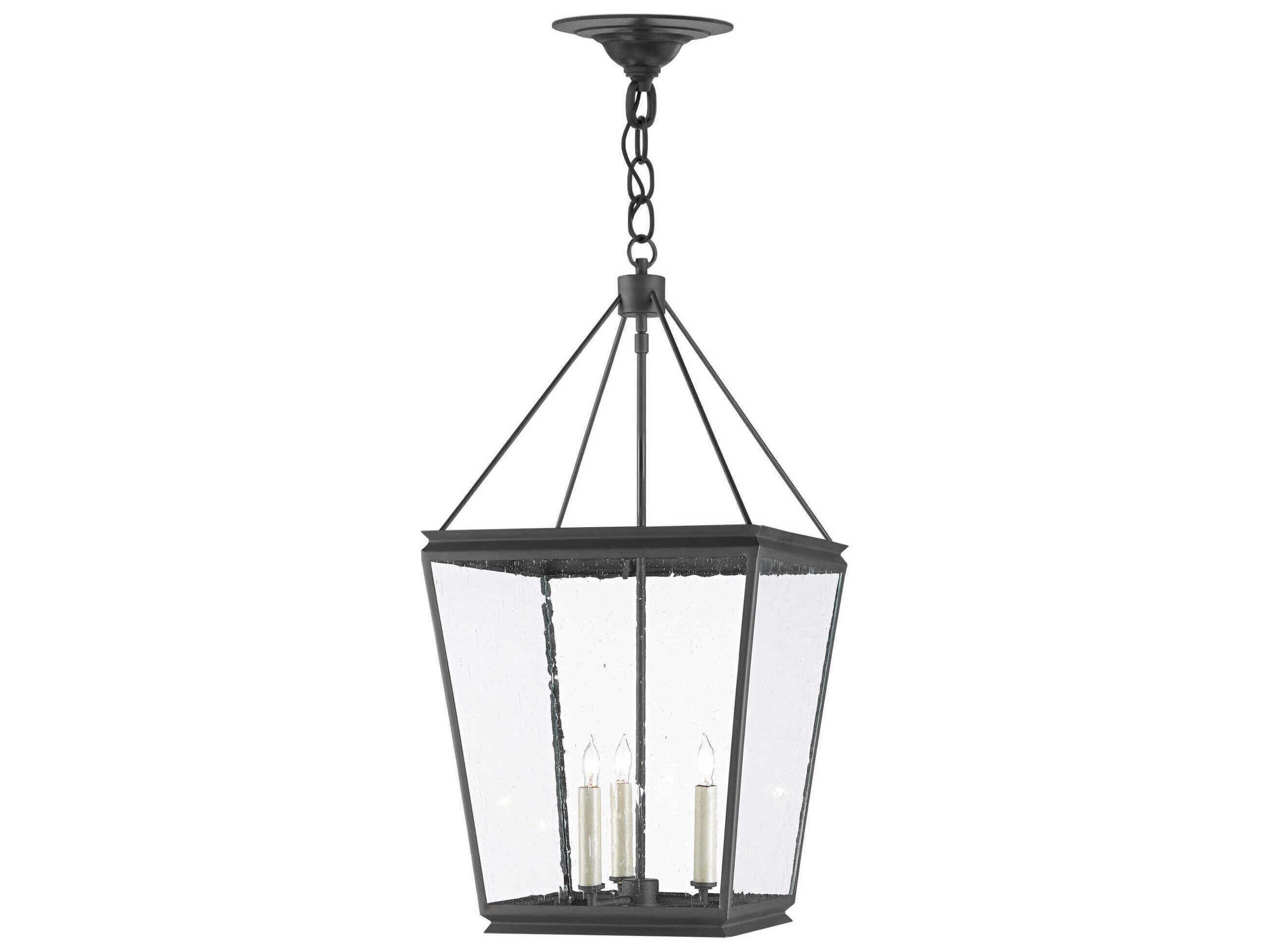 Currey & Company Ellerman 3-Light Old Iron Gray Glass Candelabra Chandelier