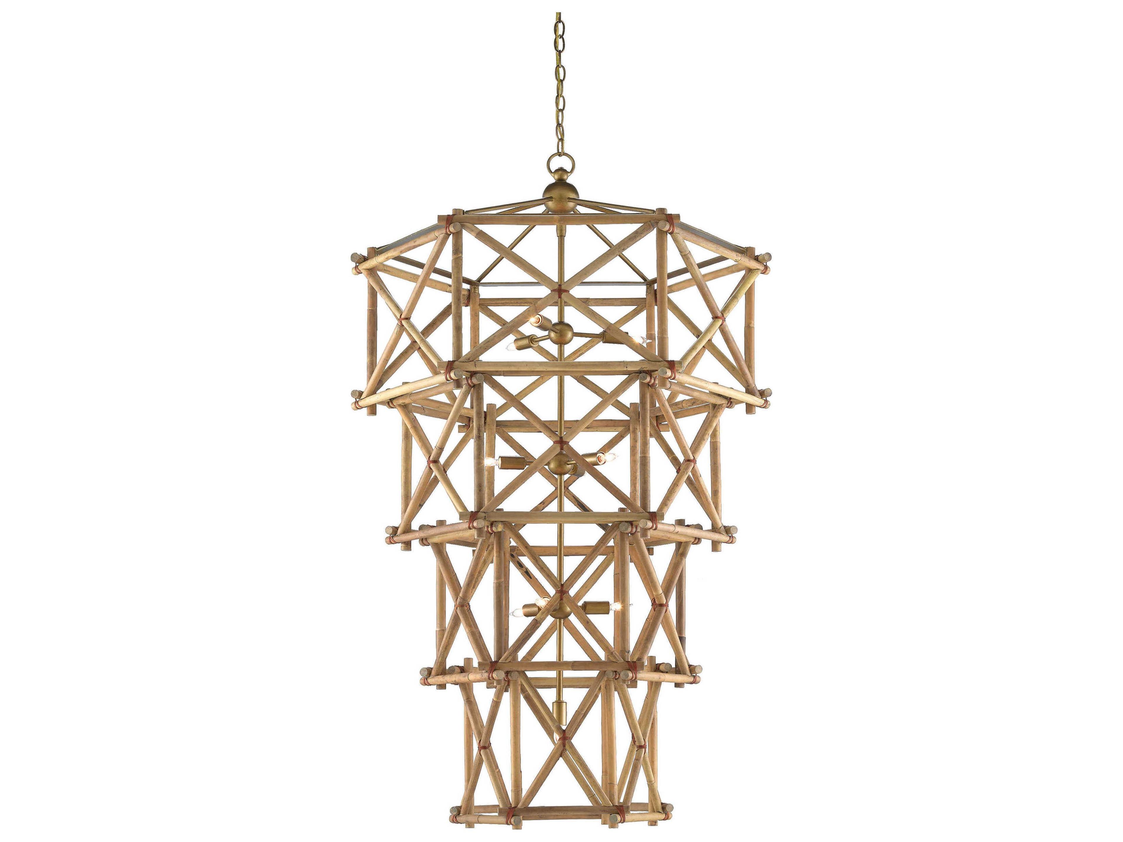 Kingali 10-Light Natural New Brass Brown Candelabra Lantern Chandelier