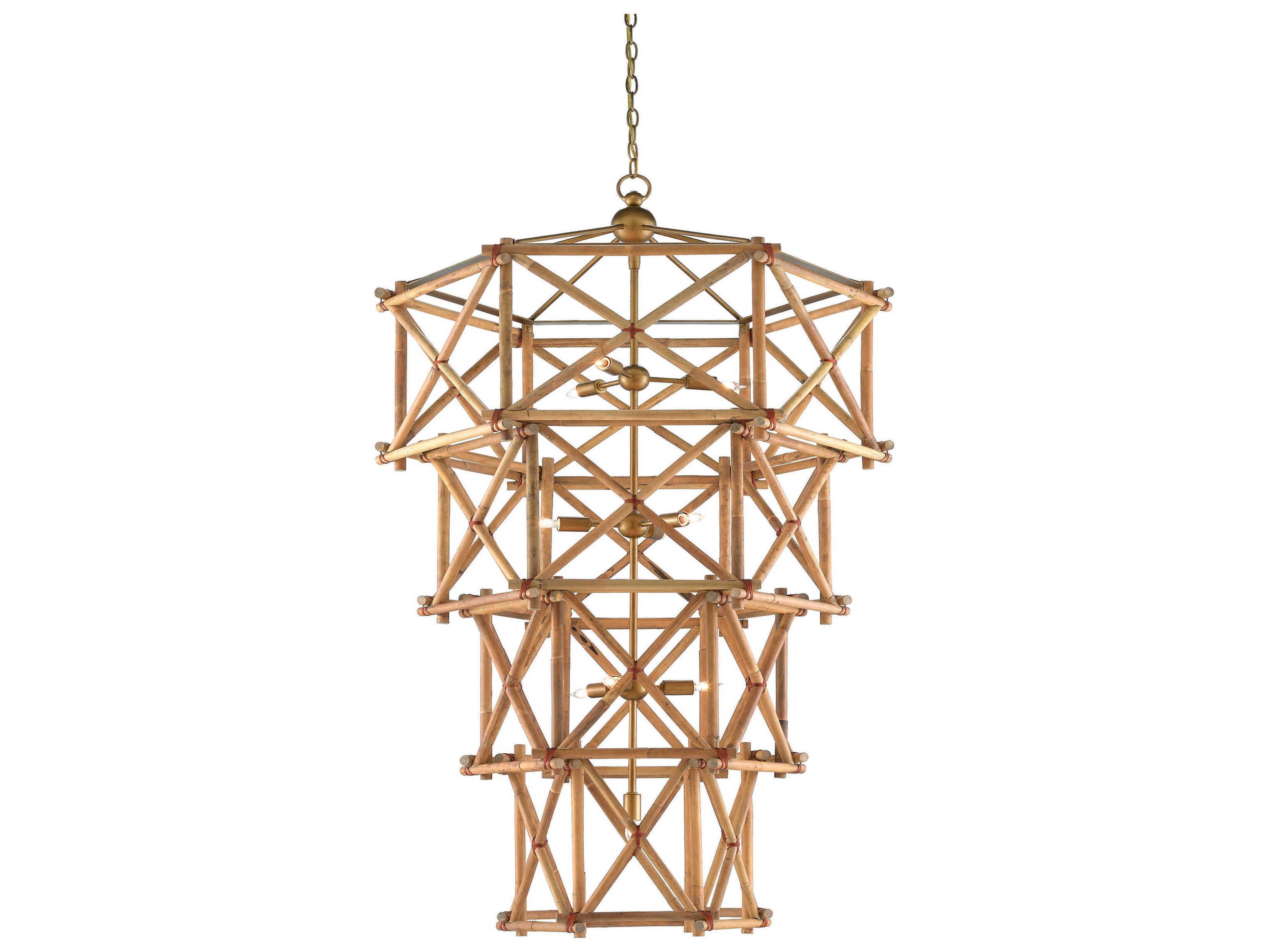 Currey & Company Kingali 10-Light Natural New Brass Brown Candelabra Lantern Chandelier