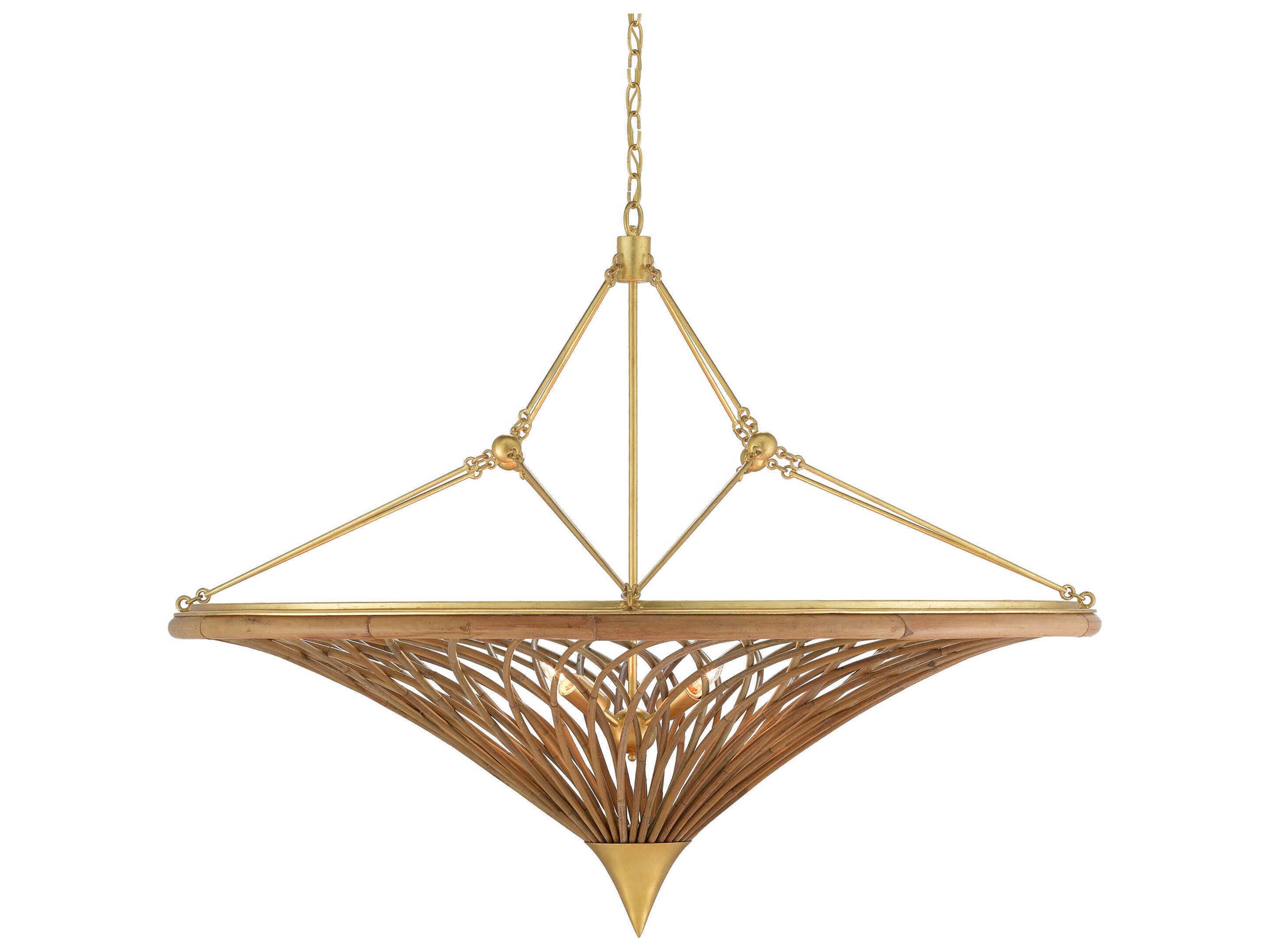 Currey & Company Gaborone 4-Light Natural Contemporary Gold Leaf Brown Pendant