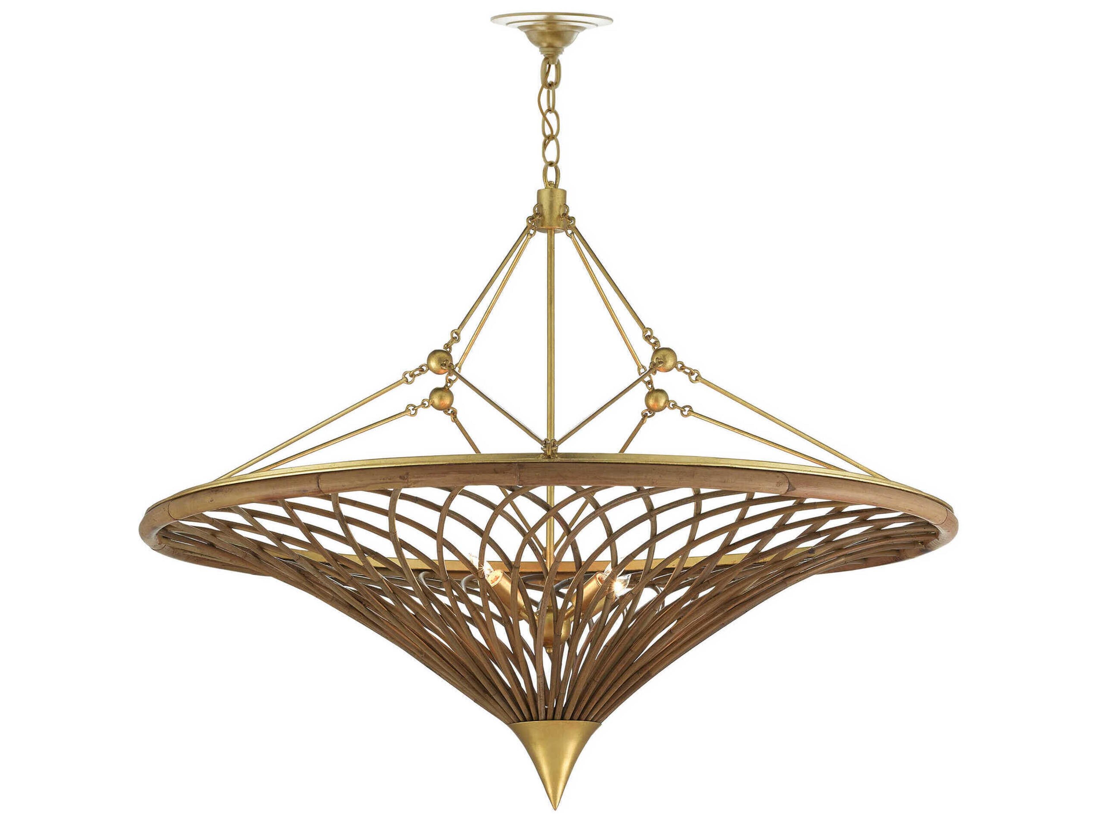 Currey & Company Gaborone 4-Light Natural Contemporary Gold Leaf Brown Pendant