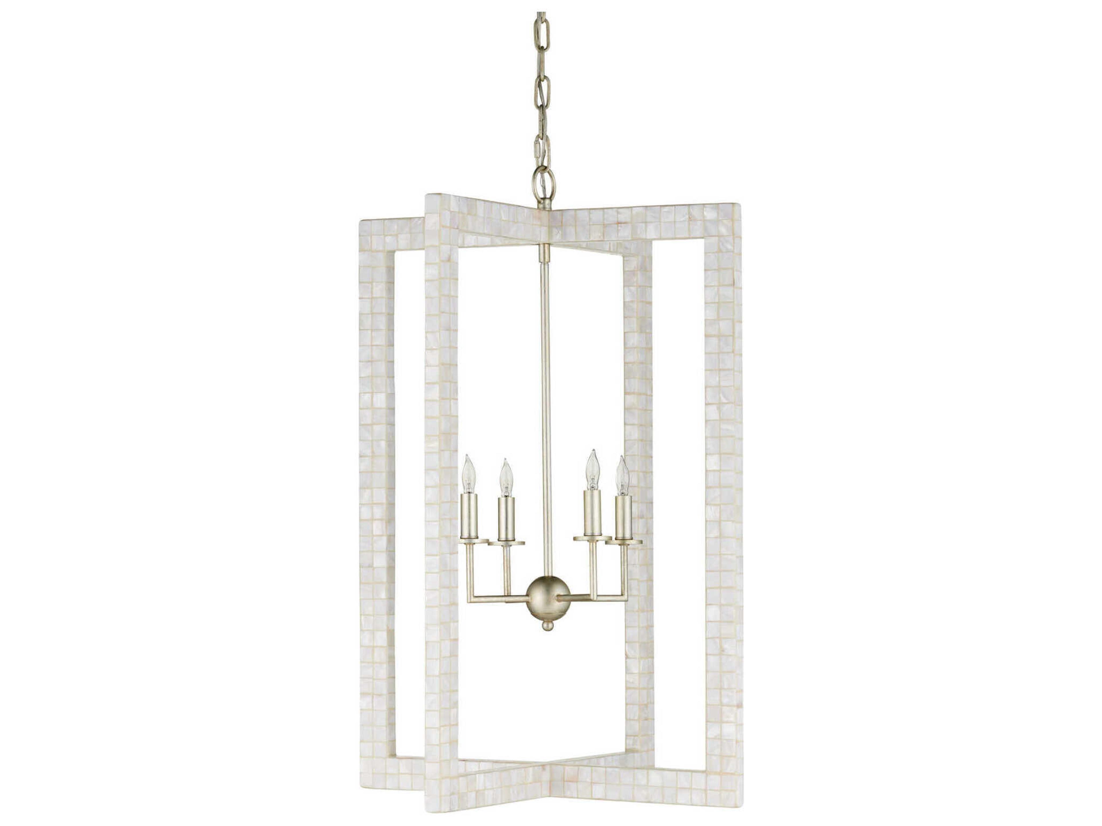 Currey & Company Arietta 4-Light Silver Candelabra Geometric Chandelier