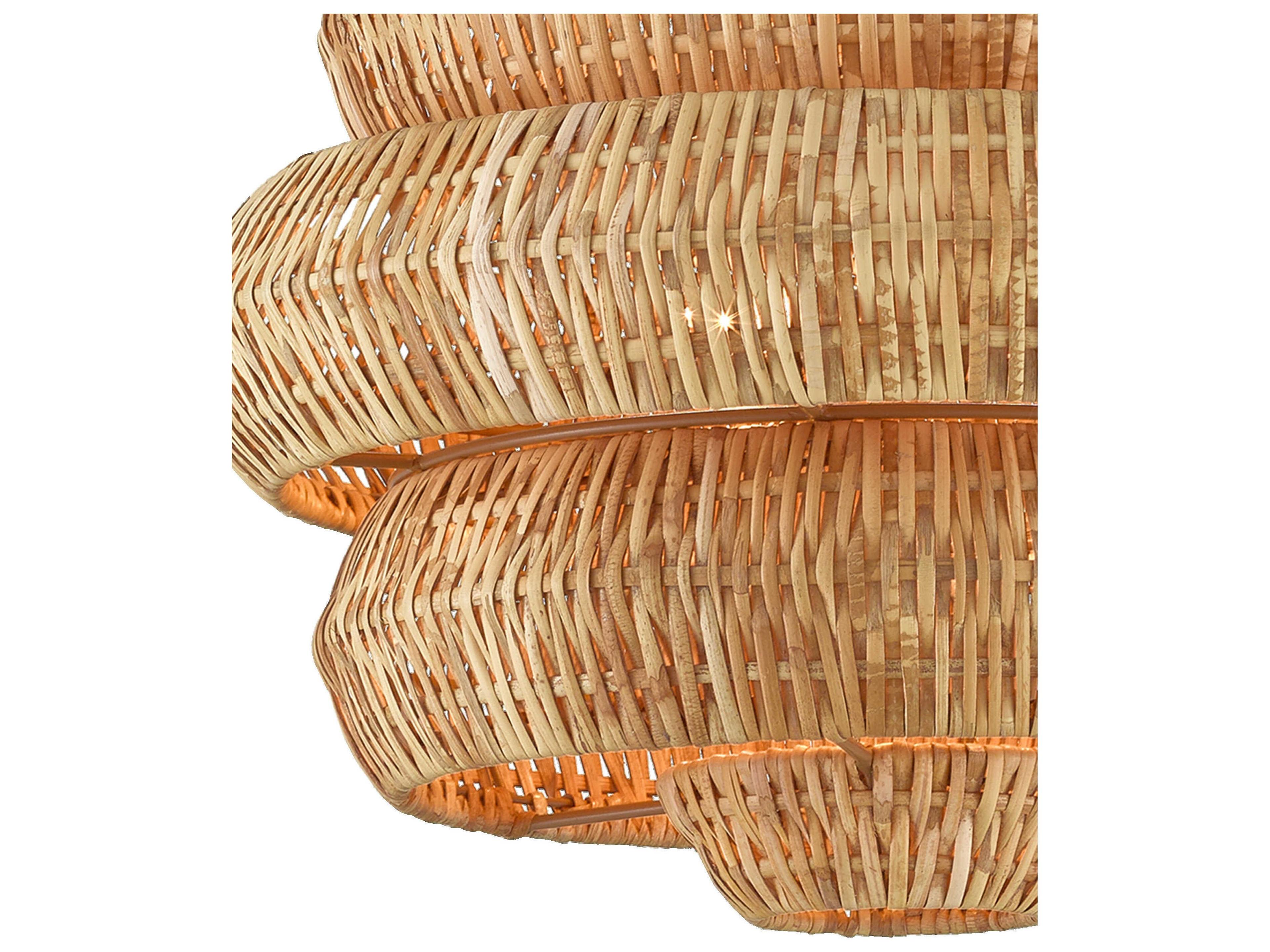 Currey & Company Antibes 3-Light Khaki Natural Rattan Brown Pendant