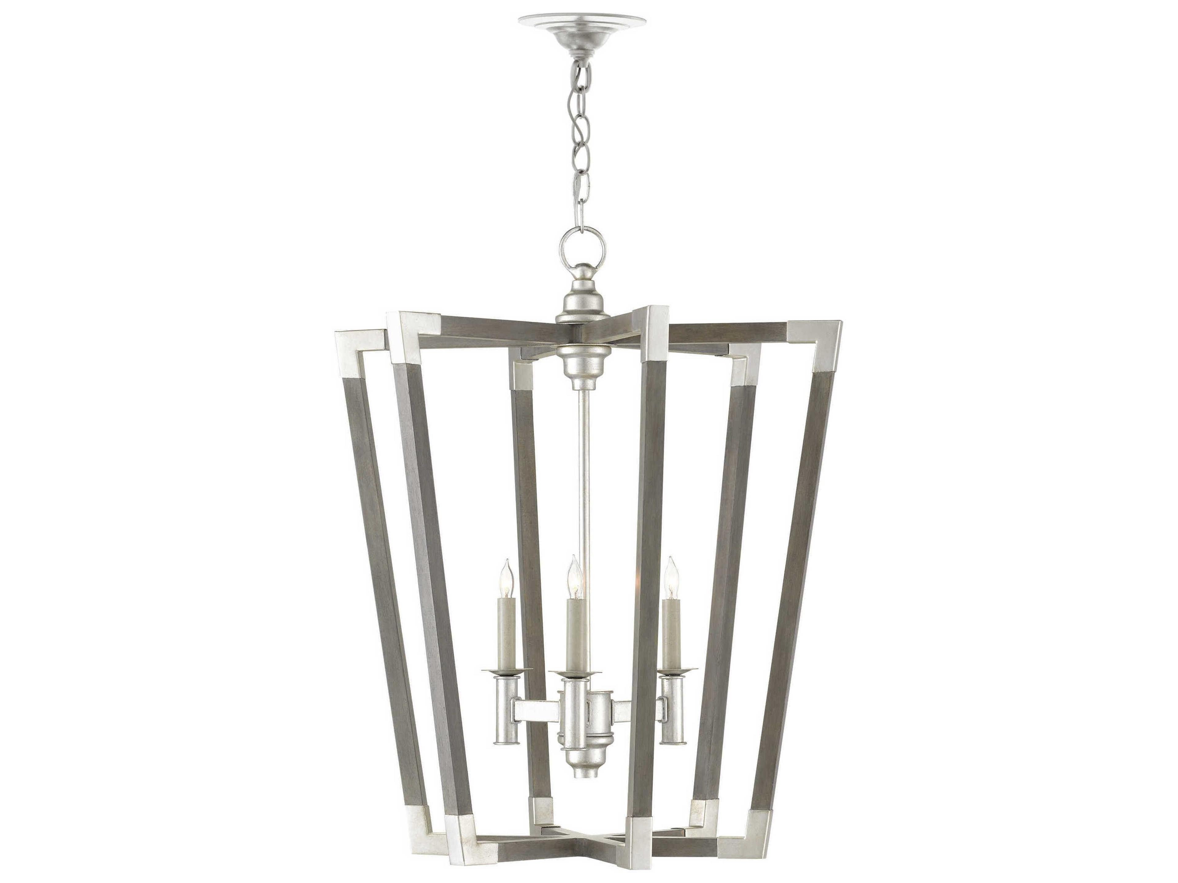 Currey & Company Bastian 3-Light Chateau Gray Contemporary Silver Leaf Candelabra Chandelier