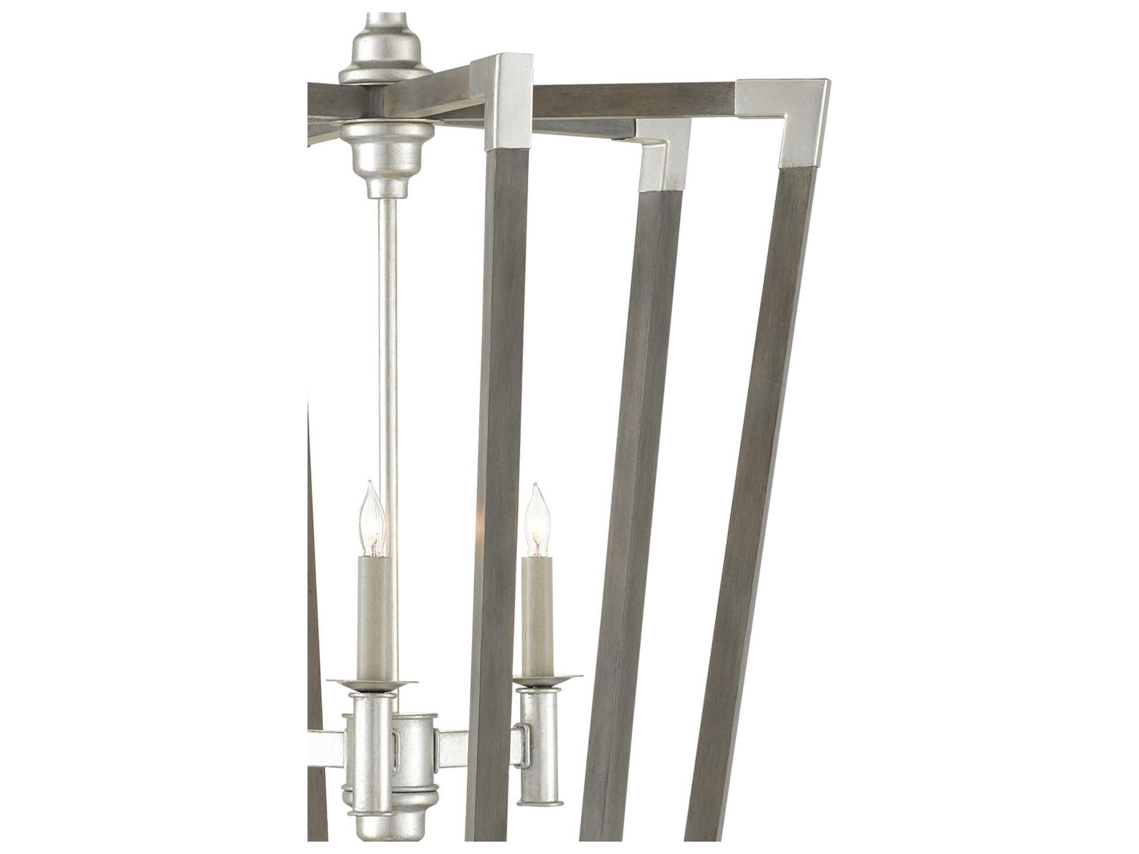 Currey & Company Bastian 3-Light Chateau Gray Contemporary Silver Leaf Candelabra Chandelier