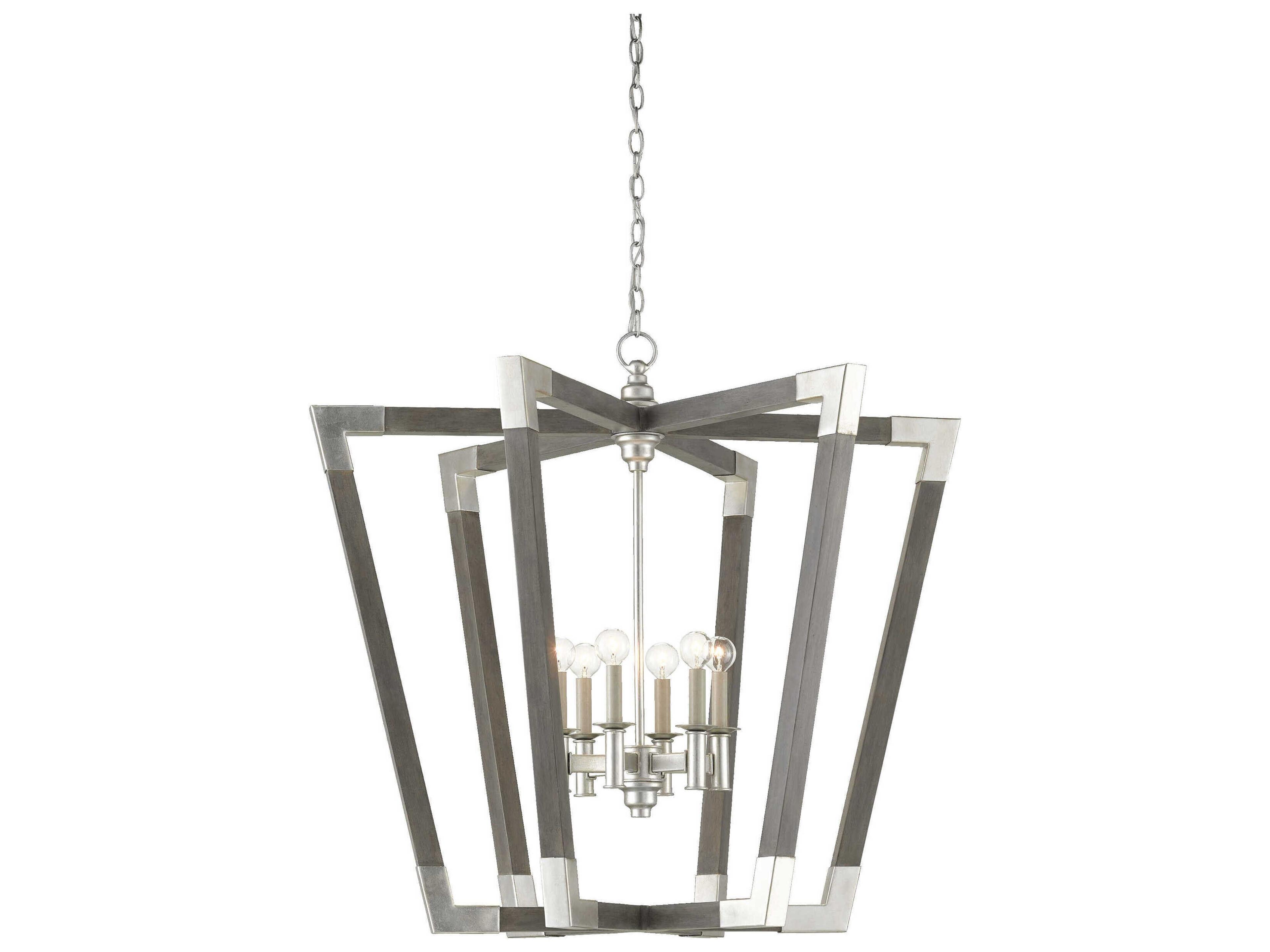 Currey & Company Bastian 6-Light Chateau Gray Contemporary Silver Leaf Candelabra Chandelier