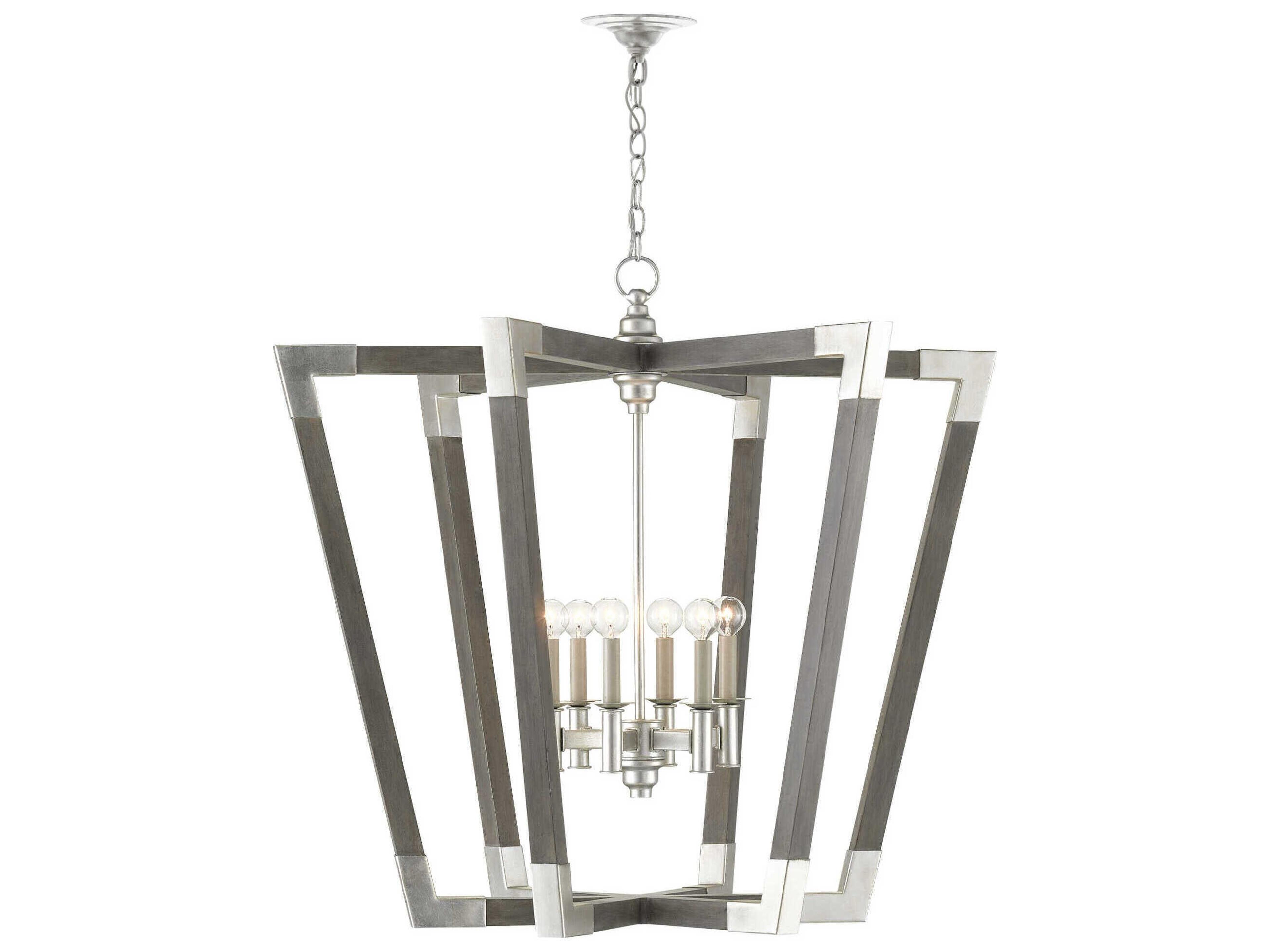 Currey & Company Bastian 6-Light Chateau Gray Contemporary Silver Leaf Candelabra Chandelier