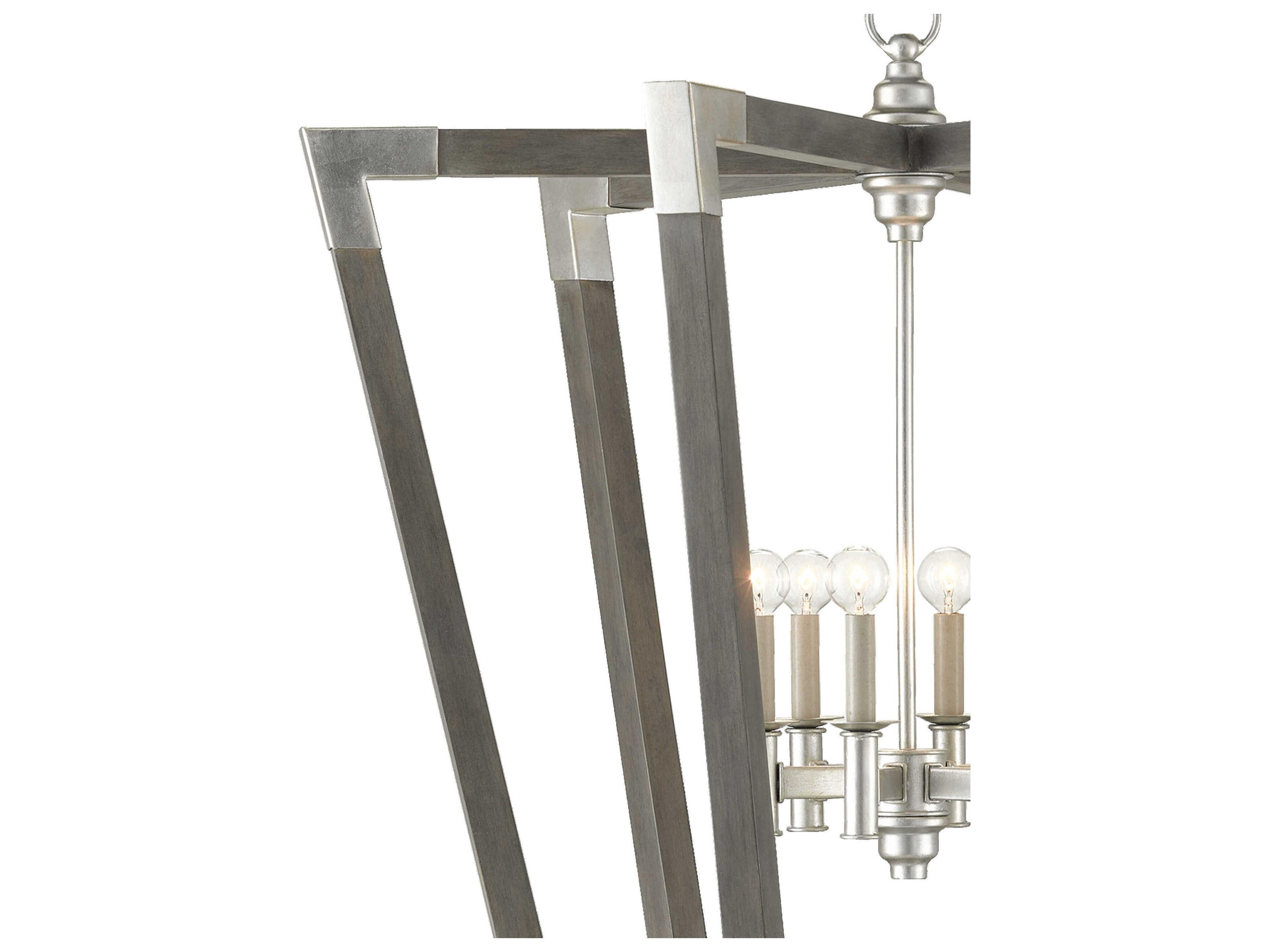 Currey & Company Bastian 6-Light Chateau Gray Contemporary Silver Leaf Candelabra Chandelier