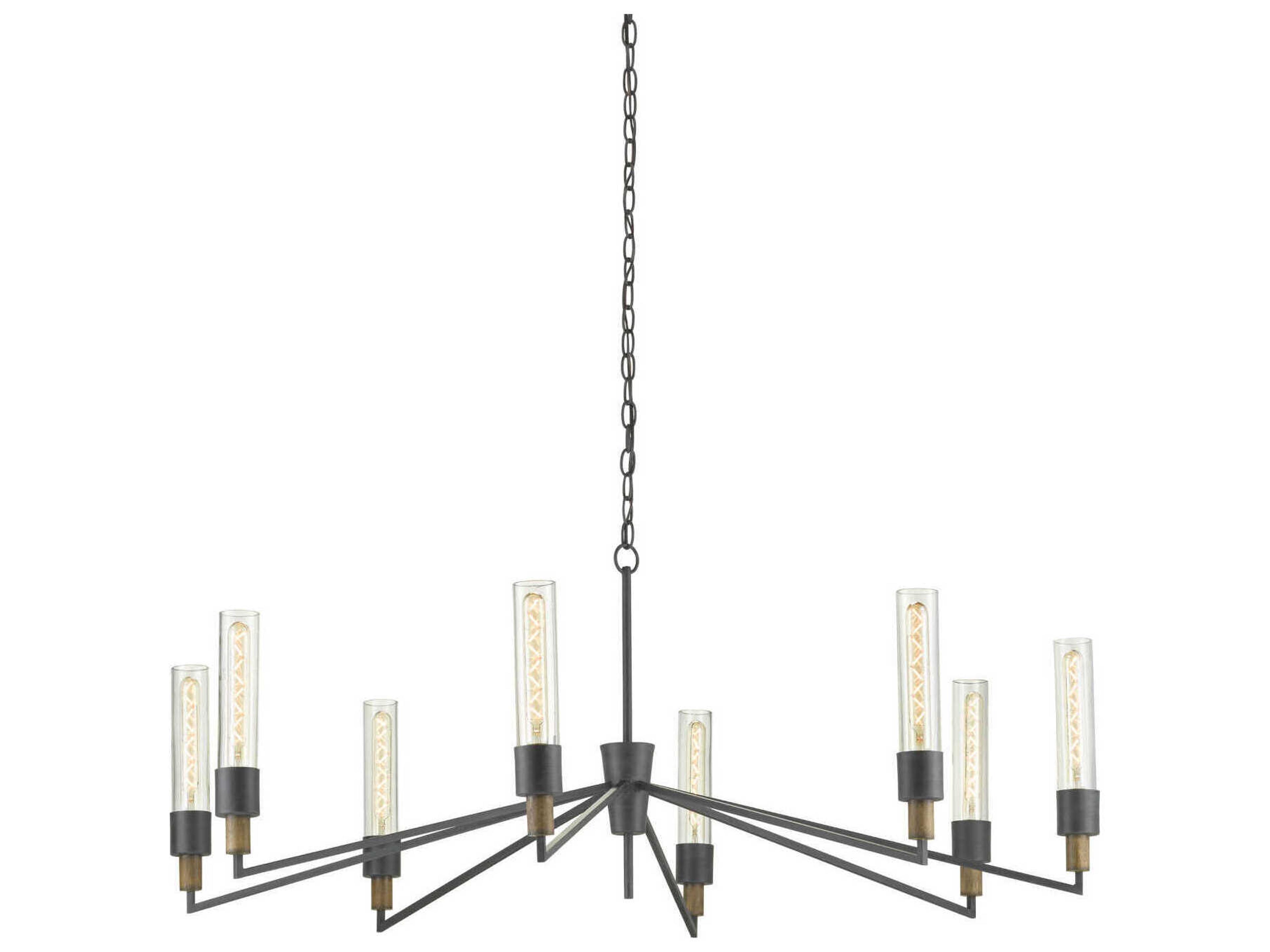 Currey & Company Delgado 8-Light Antique Black Reclaimed Wood Glass Chandelier