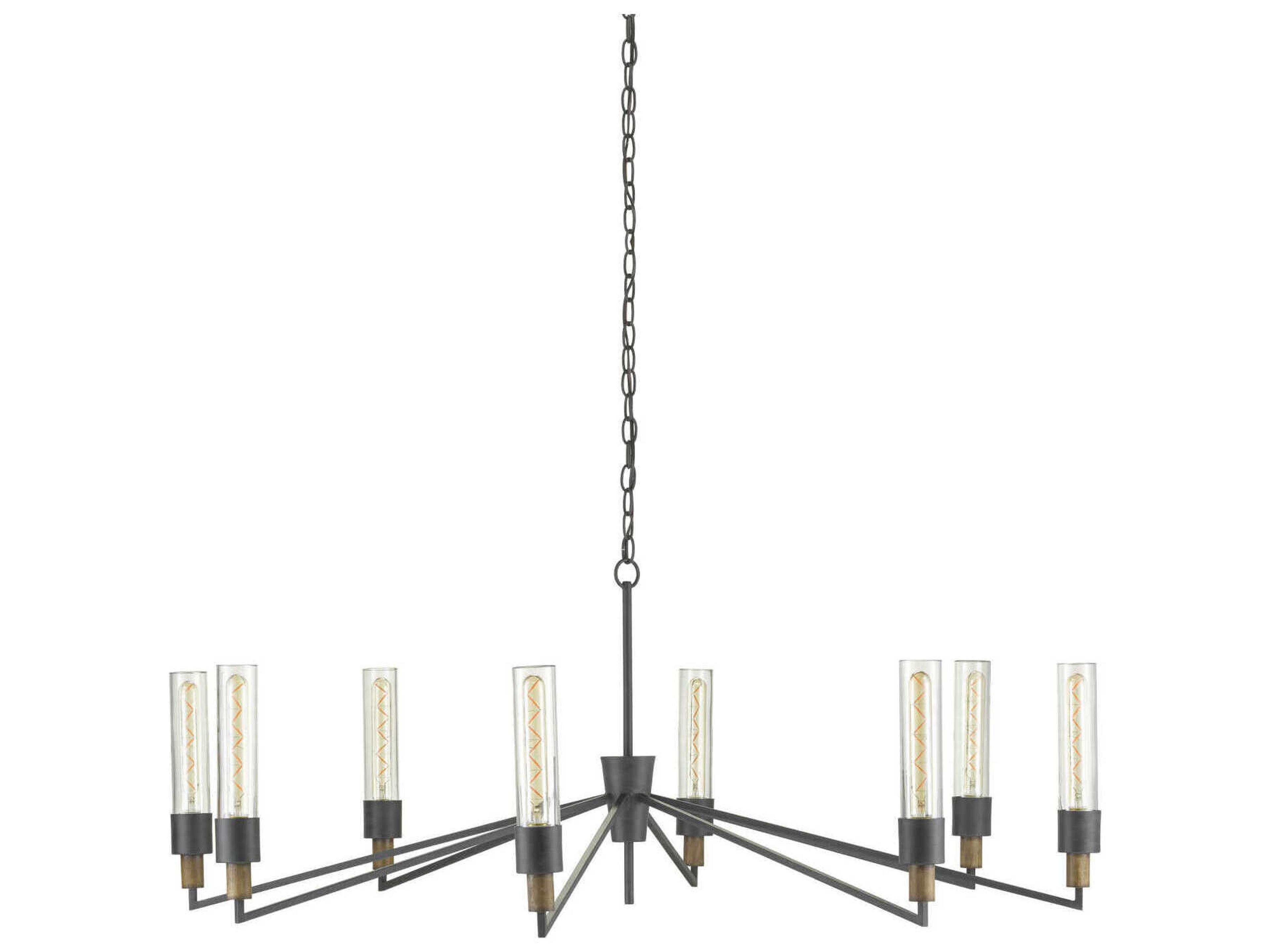 Currey & Company Delgado 8-Light Antique Black Reclaimed Wood Glass Chandelier