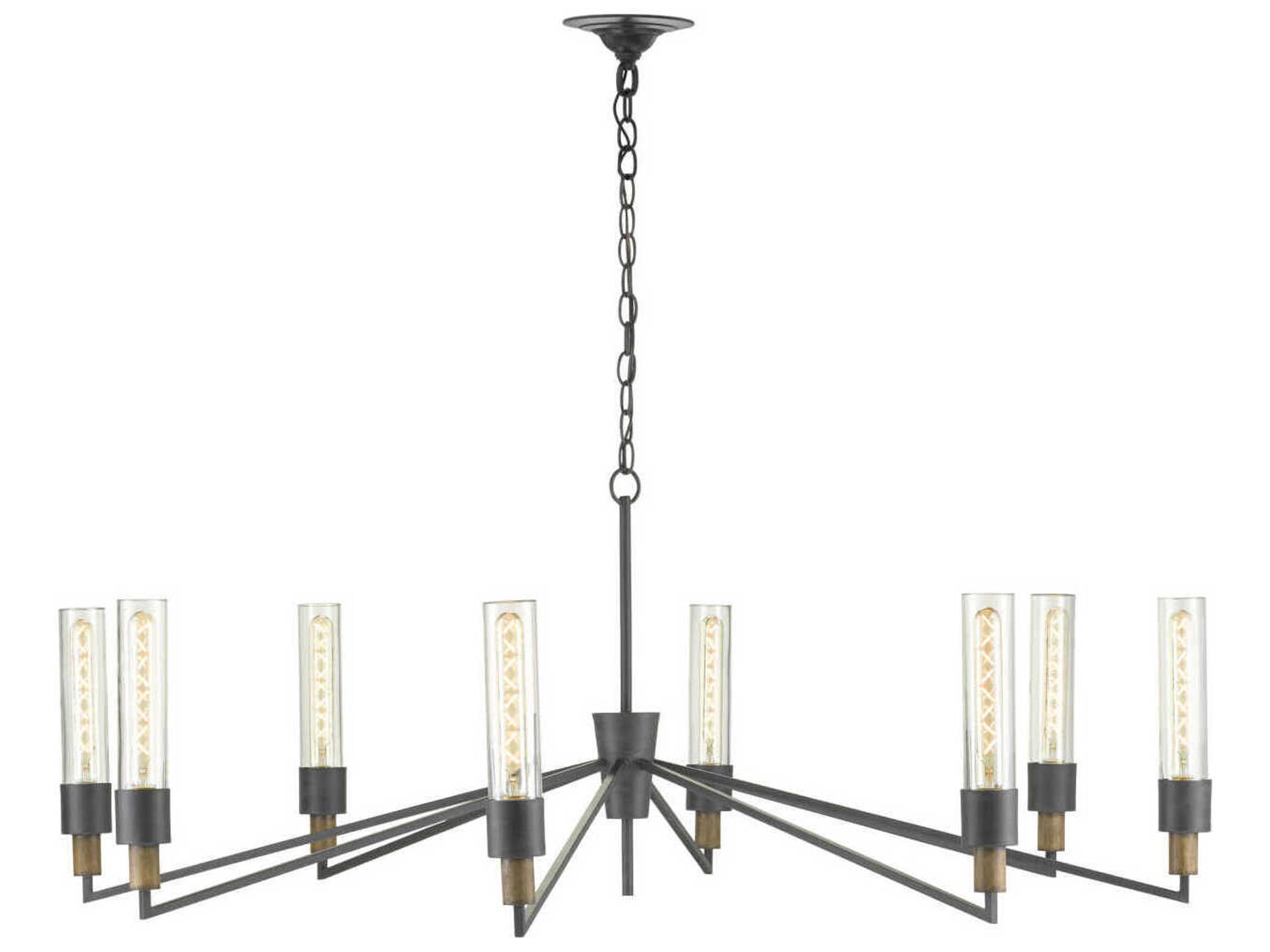 Currey & Company Delgado 8-Light Antique Black Reclaimed Wood Glass Chandelier