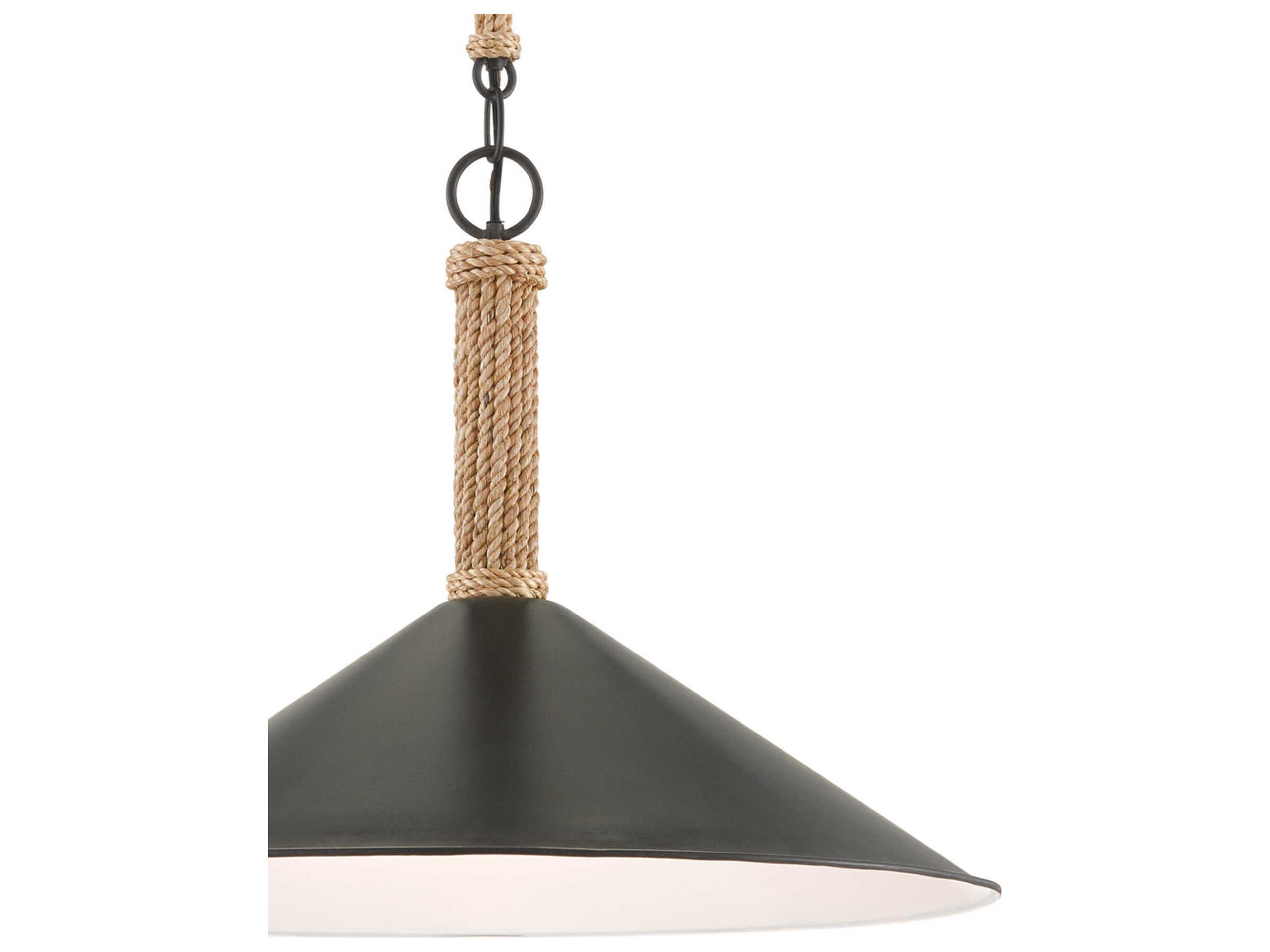 Currey & Company Ocracoke 1-Light Sugar White Blacksmith Natural Rope Pendant