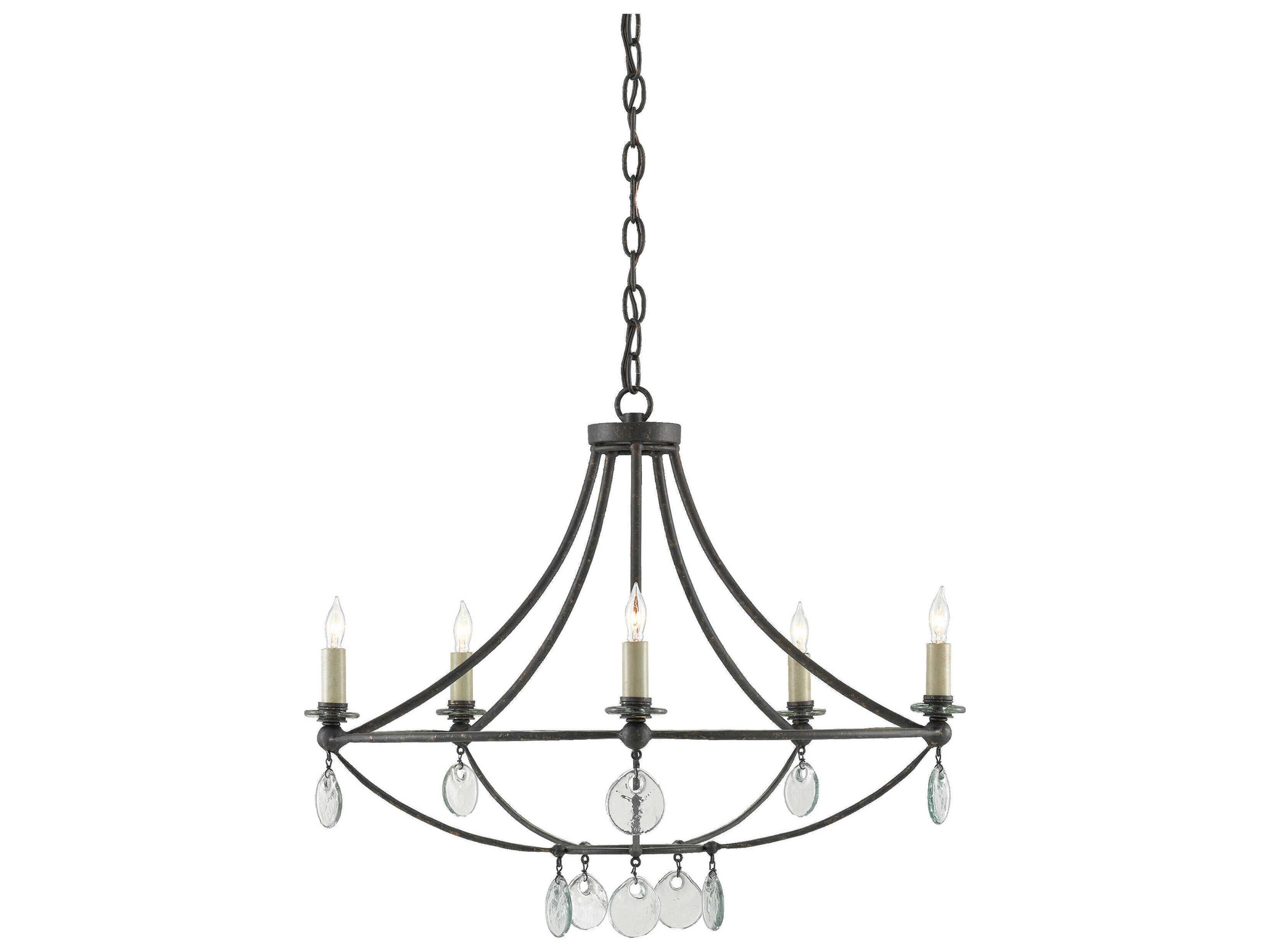 Currey & Company Novella 5-Light Mayfair Black Glass Candelabra Round Chandelier