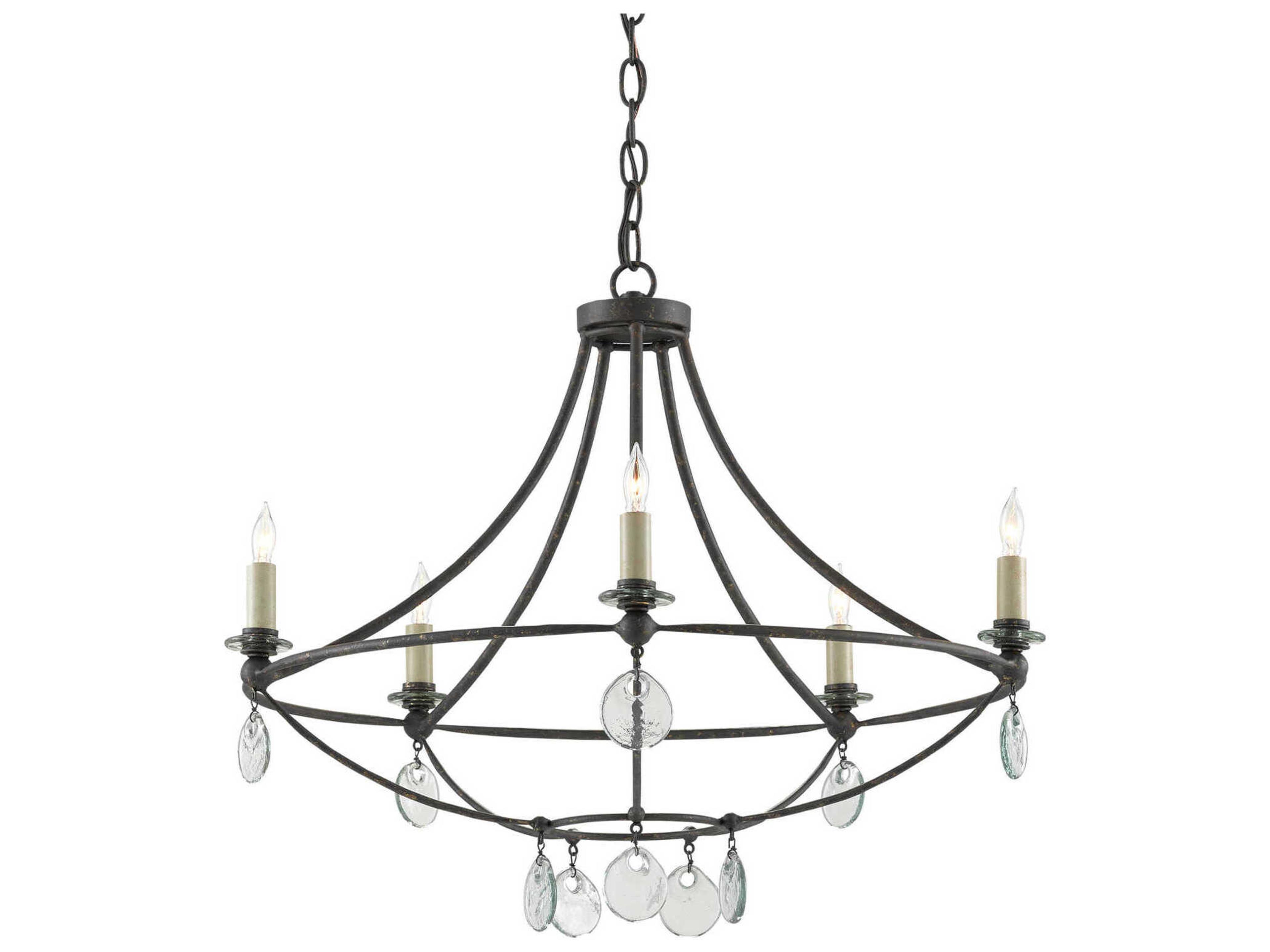 Currey & Company Novella 5-Light Mayfair Black Glass Candelabra Round Chandelier