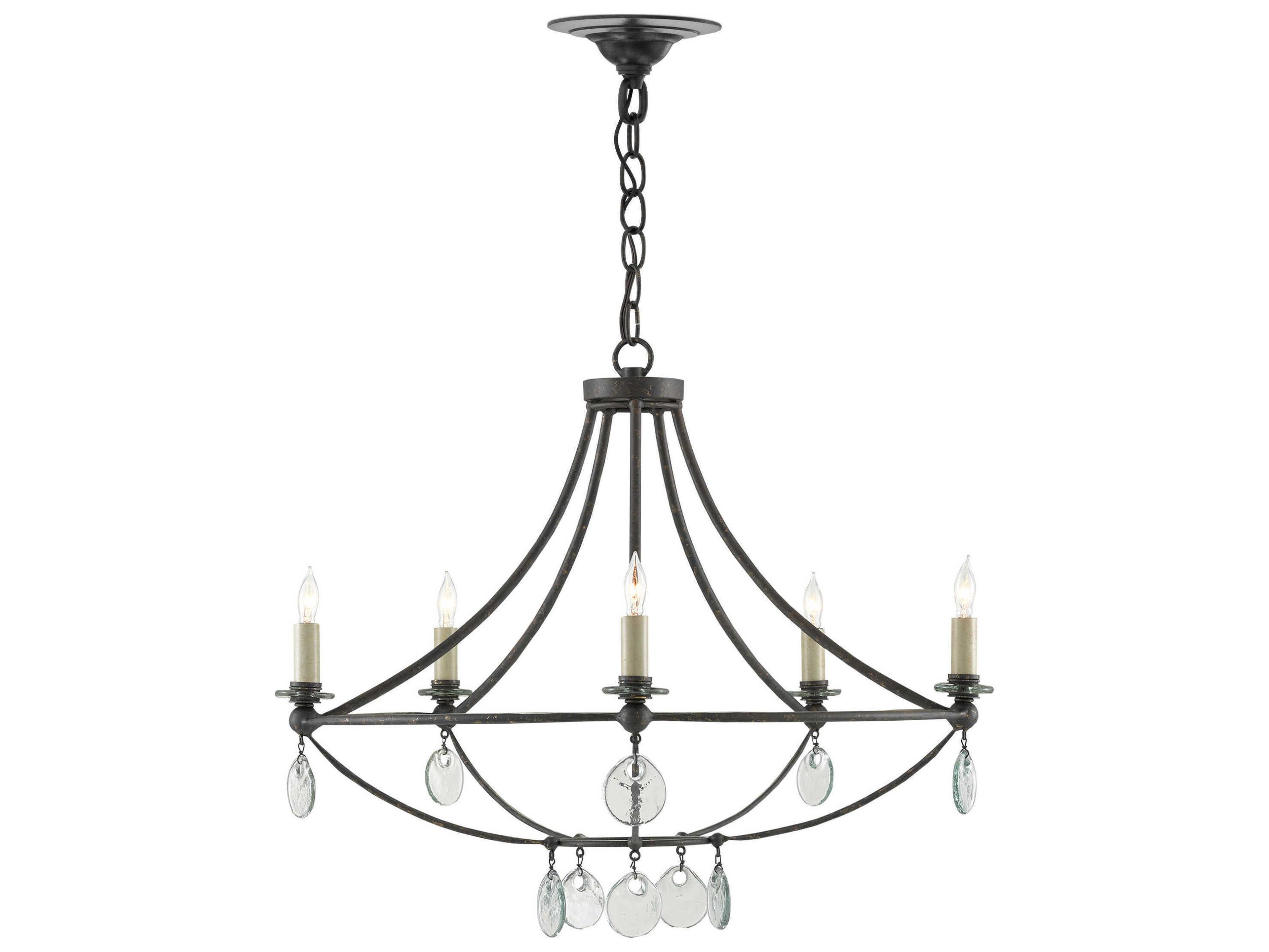 Currey & Company Novella 5-Light Mayfair Black Glass Candelabra Round Chandelier