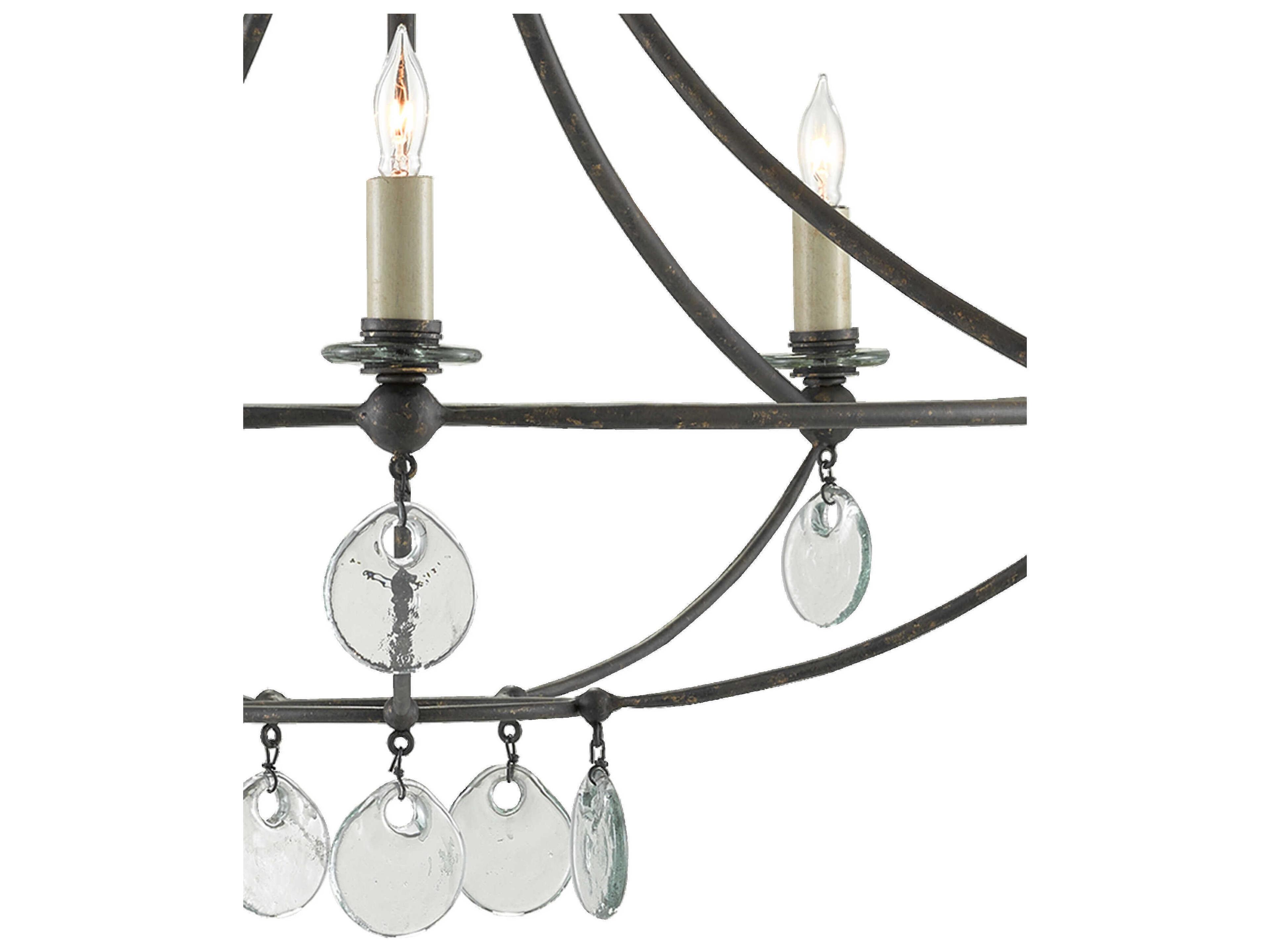 Currey & Company Novella 5-Light Mayfair Black Glass Candelabra Round Chandelier