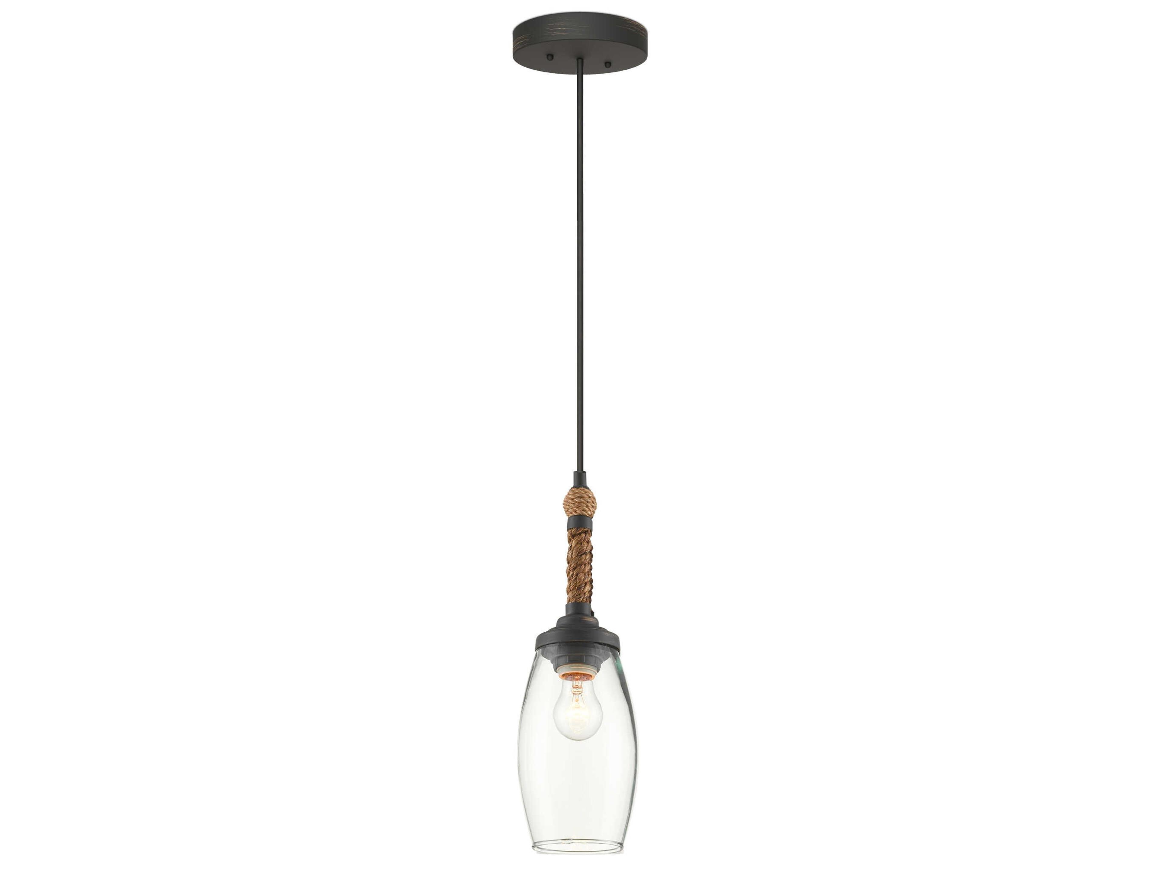 Currey & Company Hightider 1-Light French Black Natural Rope Brown Glass Mini Pendant