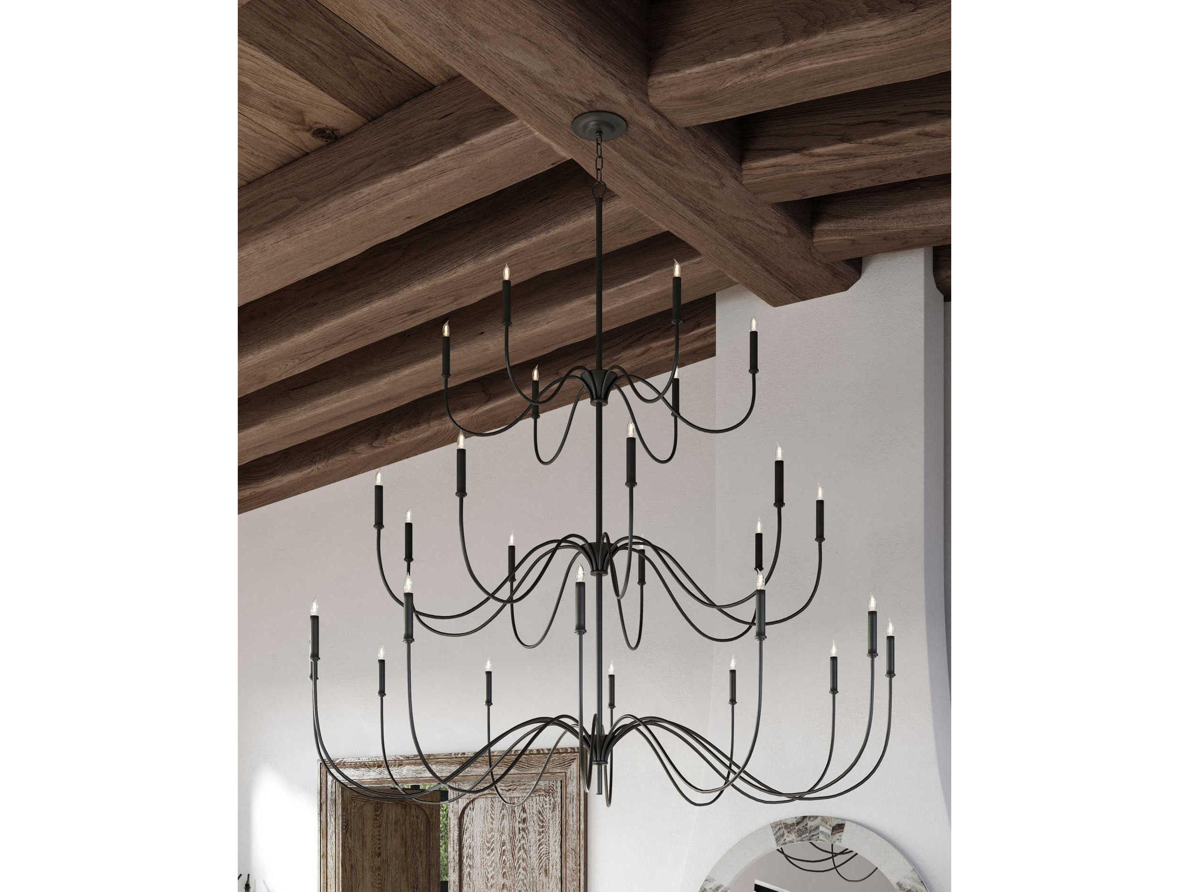 Currey & Company Tirrell 27-Light Antique Black Candelabra Chandelier