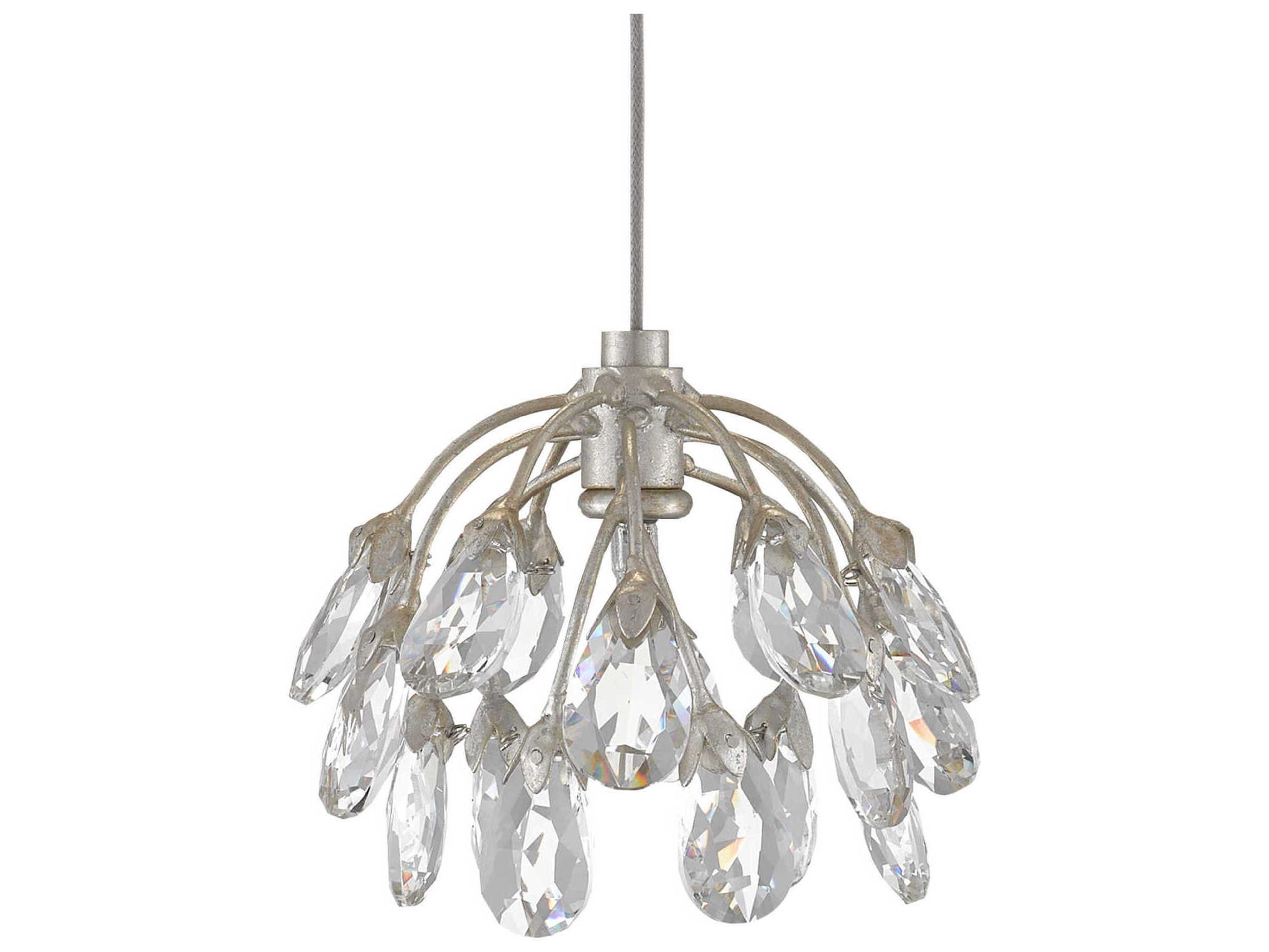 Currey & Company Crystal Bud 3-Light Painted Silver Bell Mini Pendant