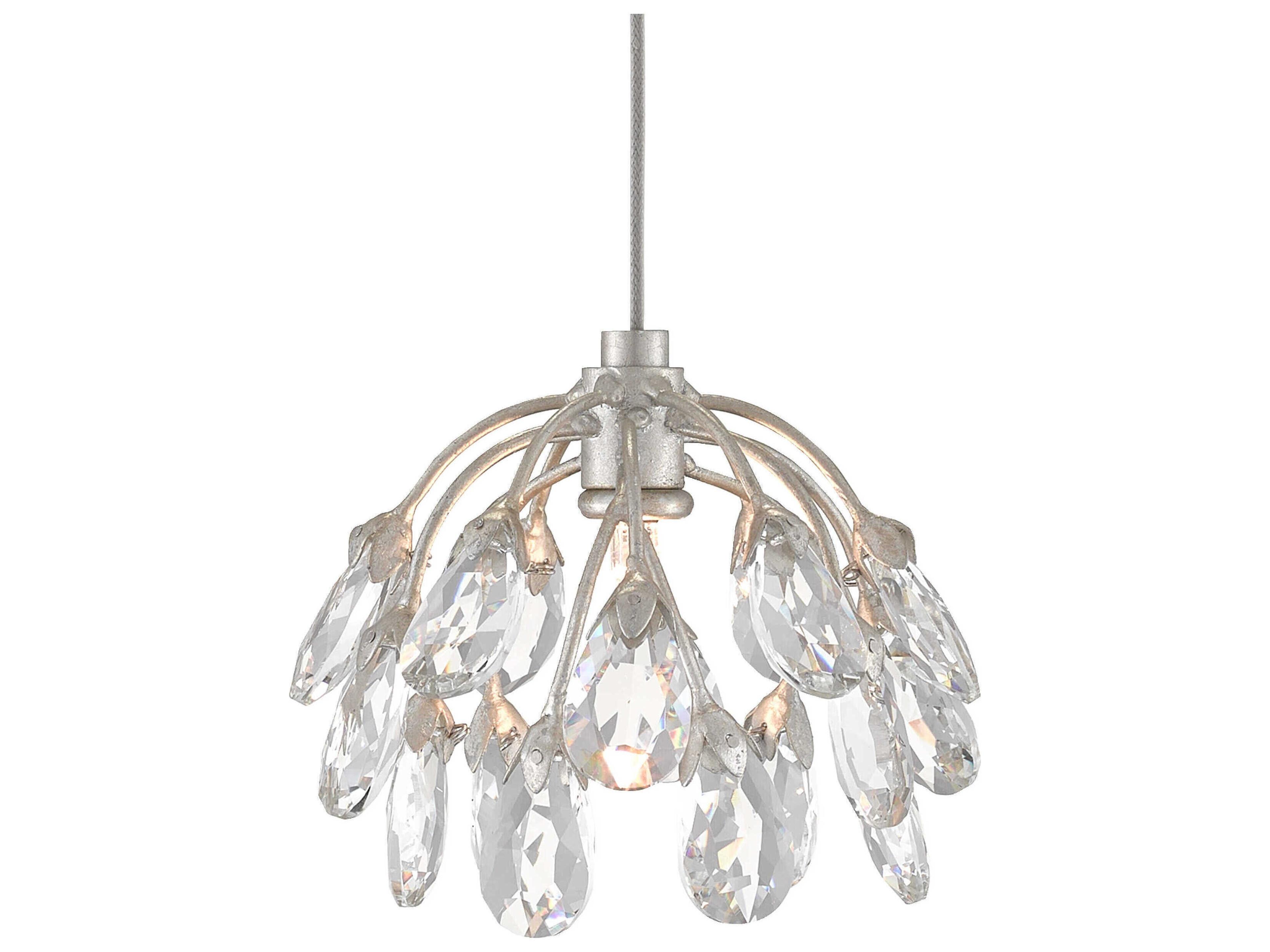 Currey & Company Crystal Bud 7-Light Painted Silver Bell Pendant