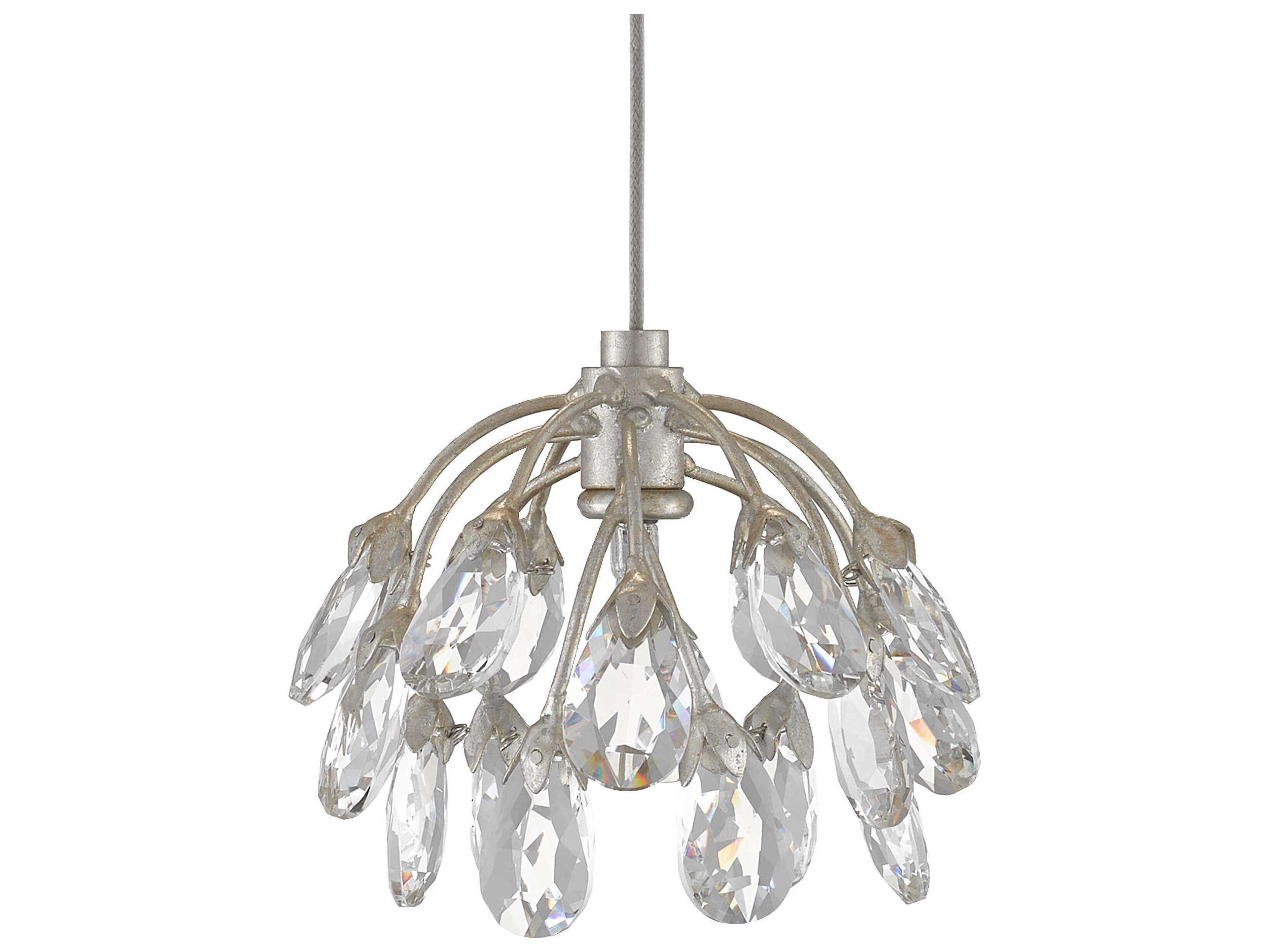 Currey & Company Crystal Bud 7-Light Painted Silver Bell Pendant