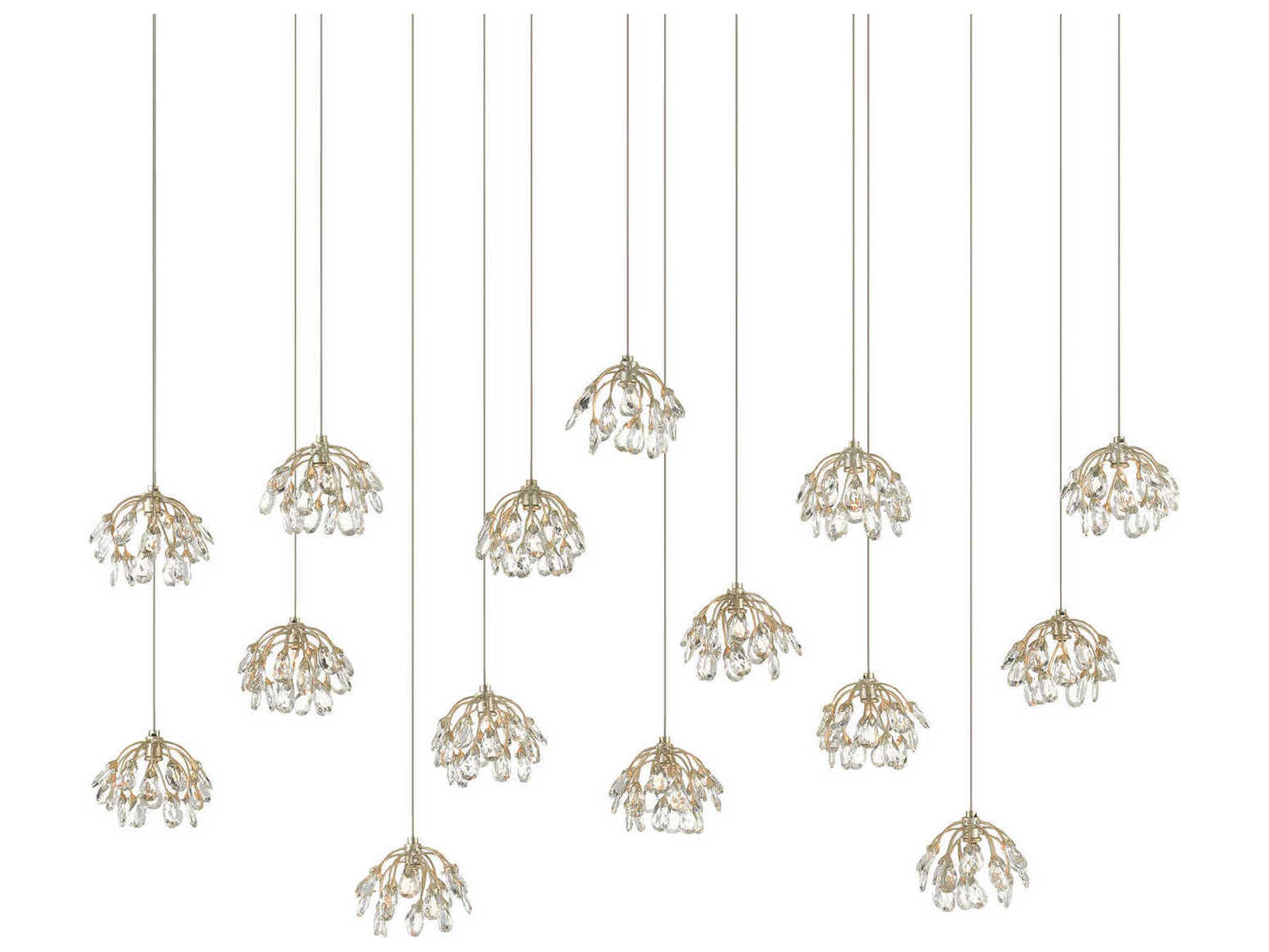 Crystal Bud 15-Light Painted Silver Bell Island Pendant