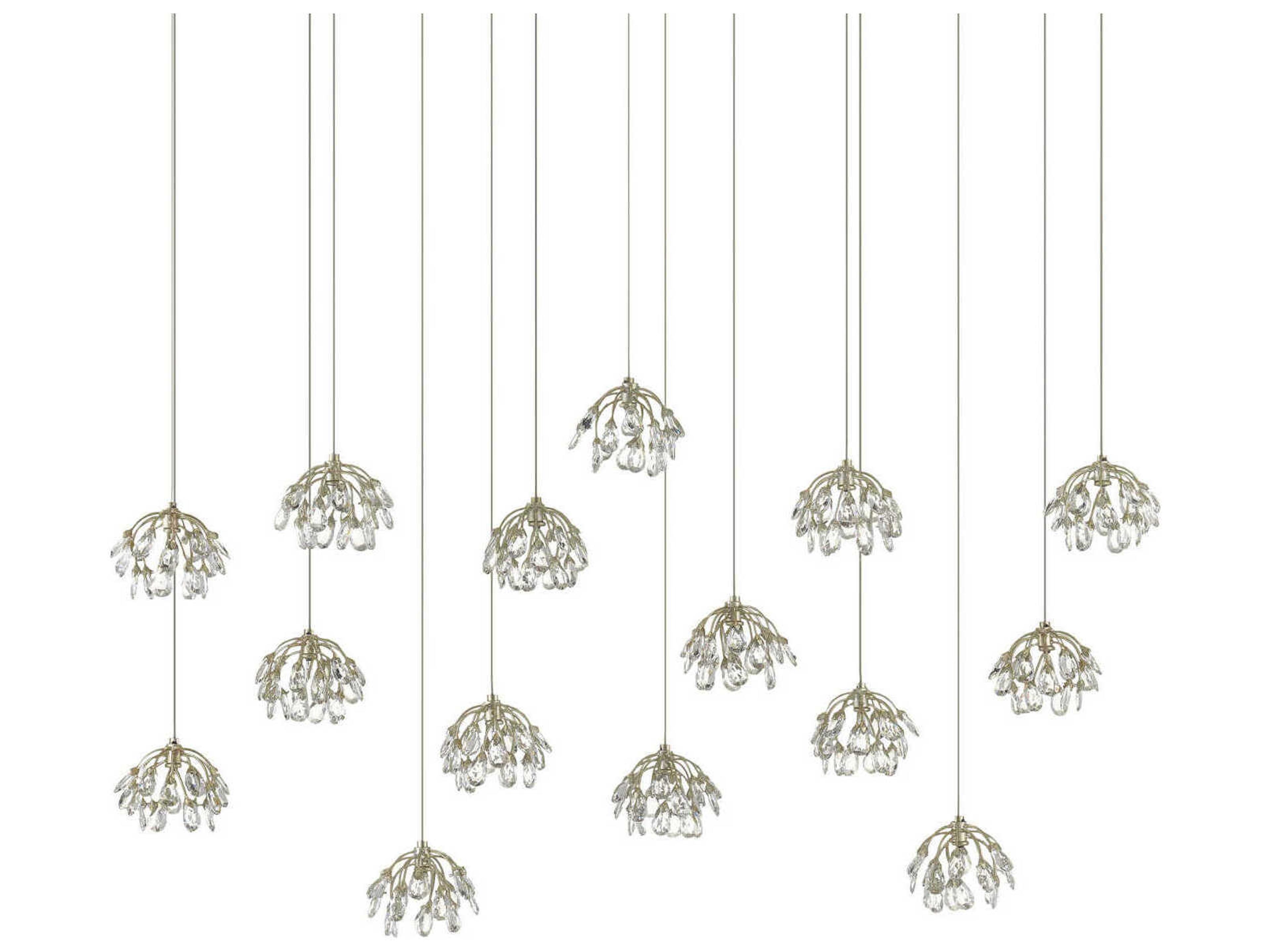 Currey & Company Crystal Bud 15-Light Painted Silver Bell Island Pendant