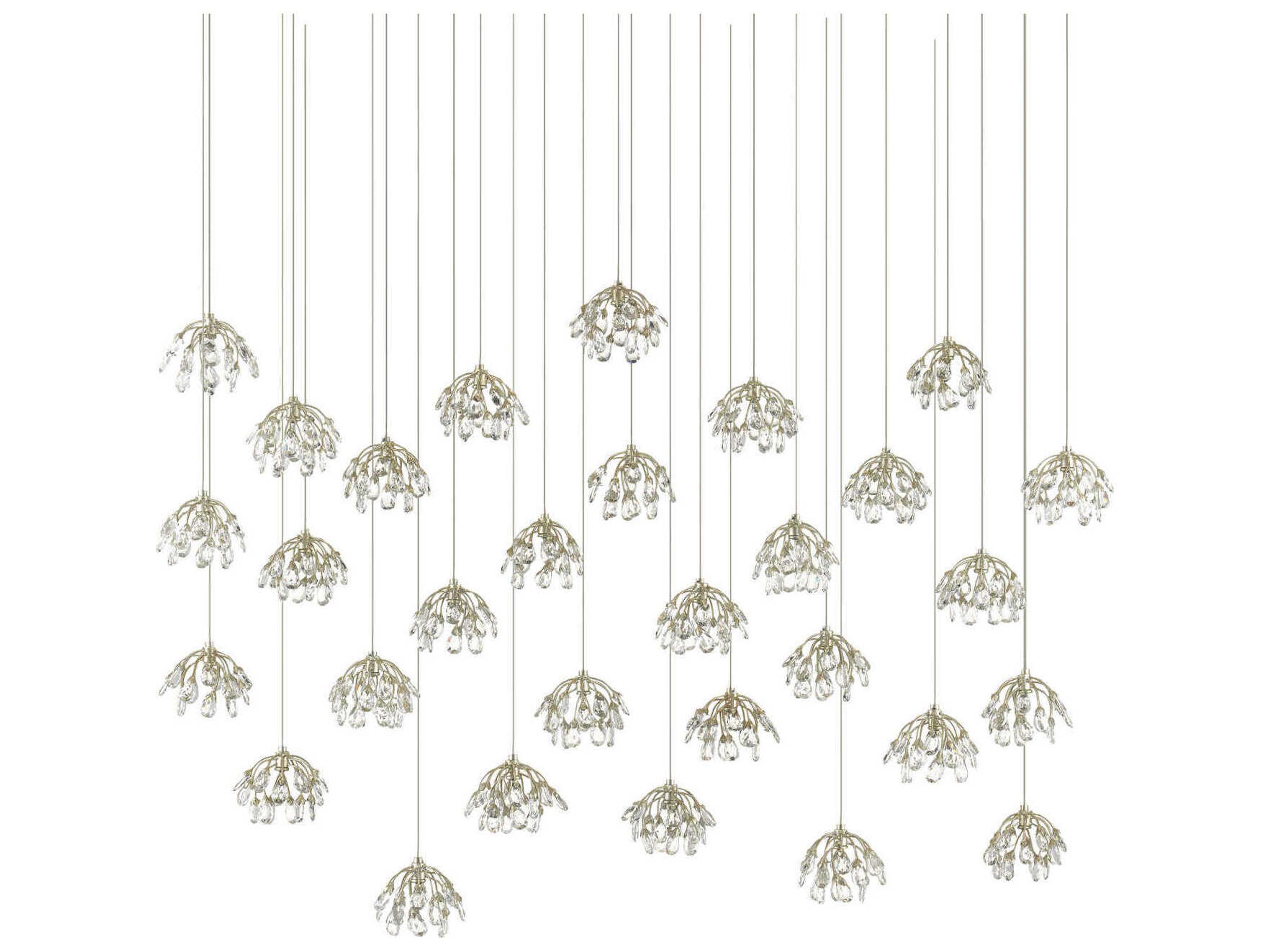 Currey & Company Crystal Bud 30-Light Painted Silver Bell Island Pendant