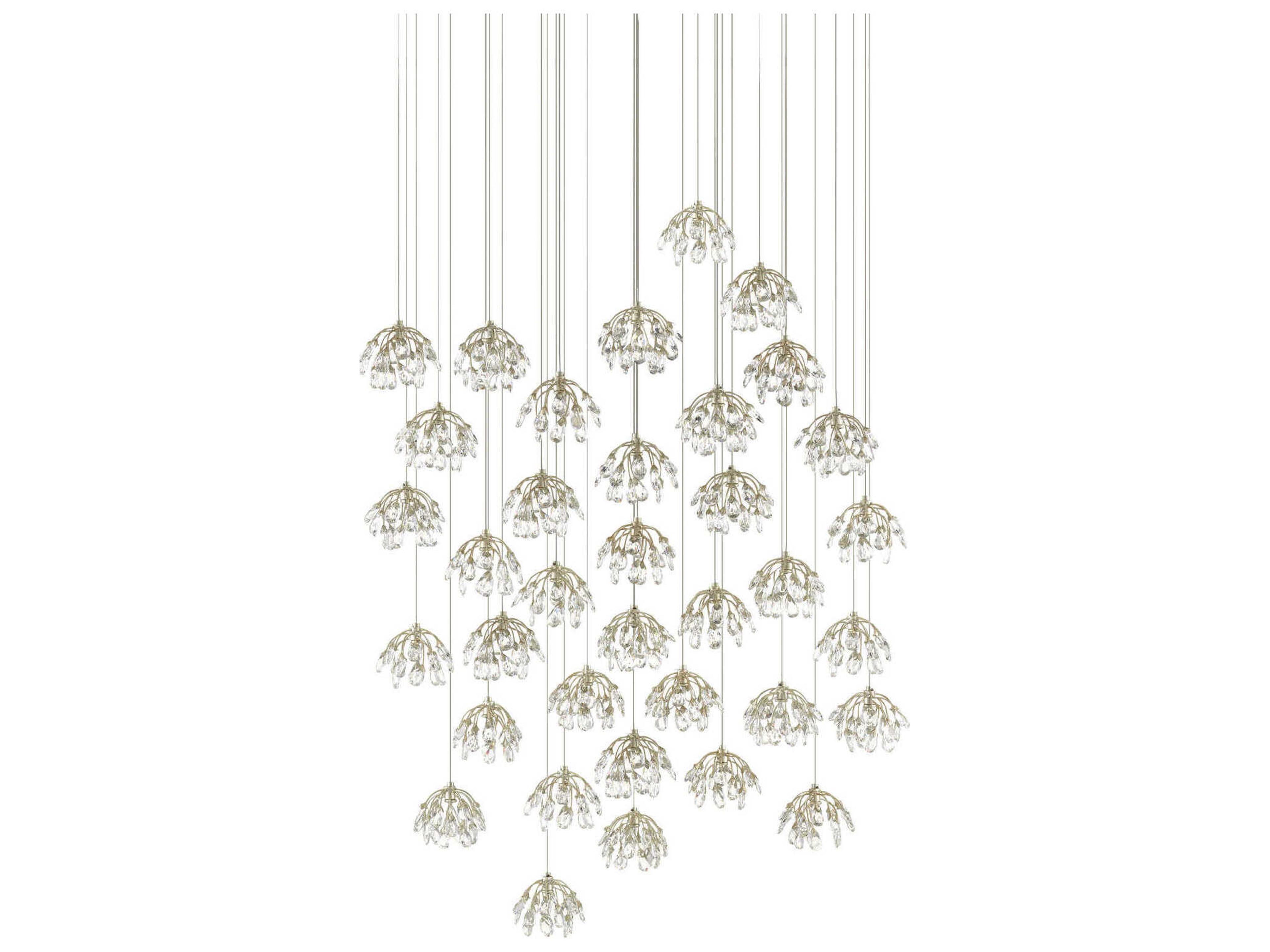 Currey & Company Crystal Bud 36-Light Painted Silver Bell Pendant