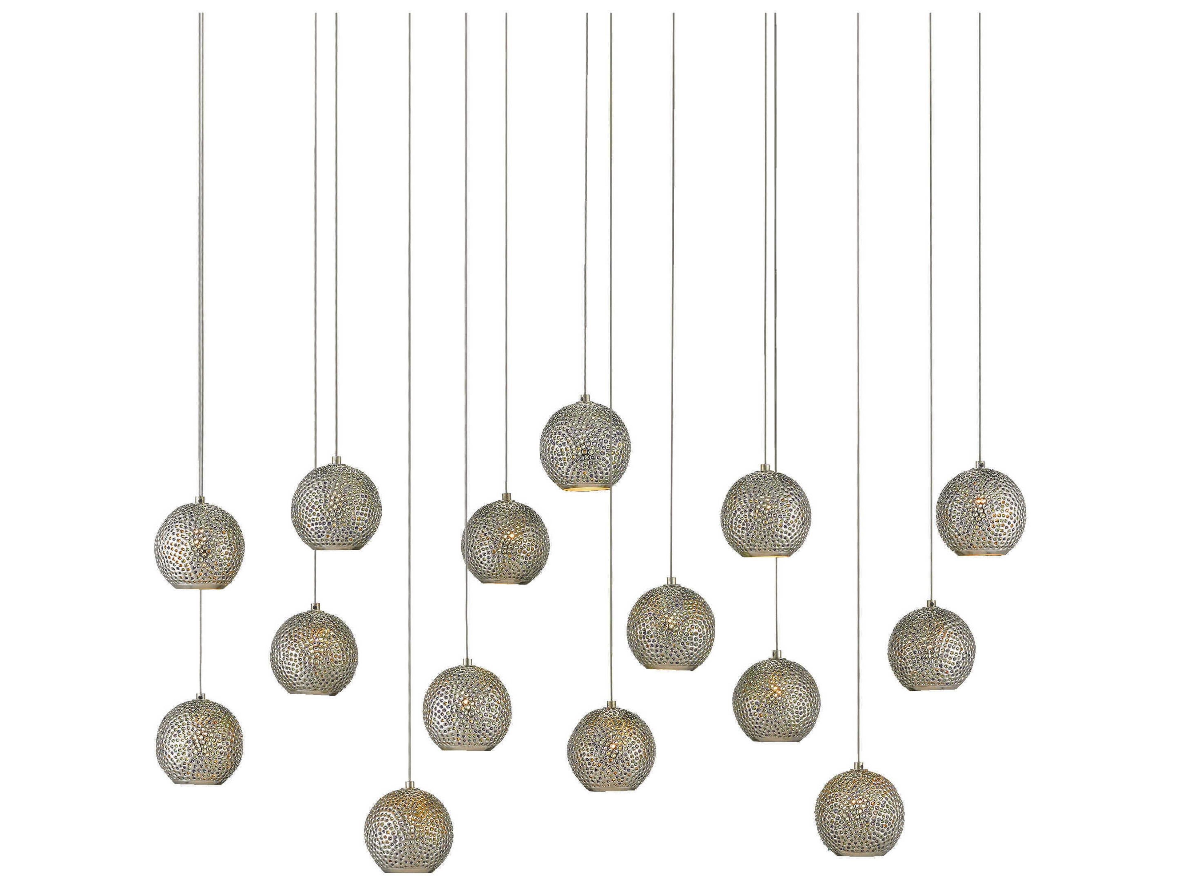 Giro 15-Light Painted Silver Nickel Blue Glass Globe Island Pendant